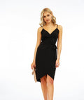 Black Stretch Spaghetti Faux Wrap Dress