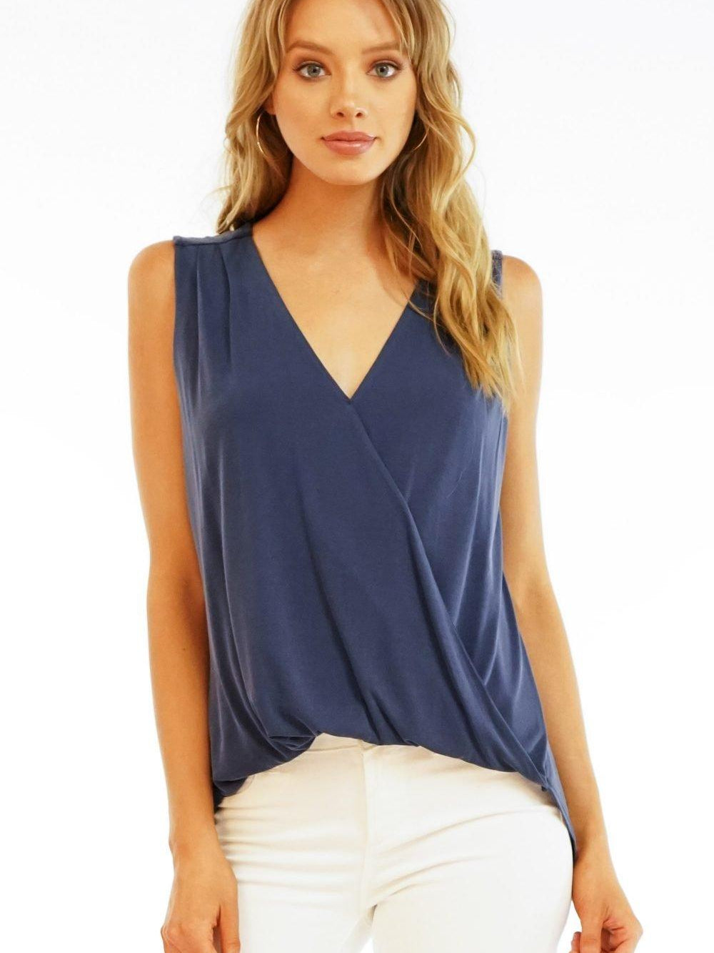 The Everyday Cupro Surplice Tank - Navy