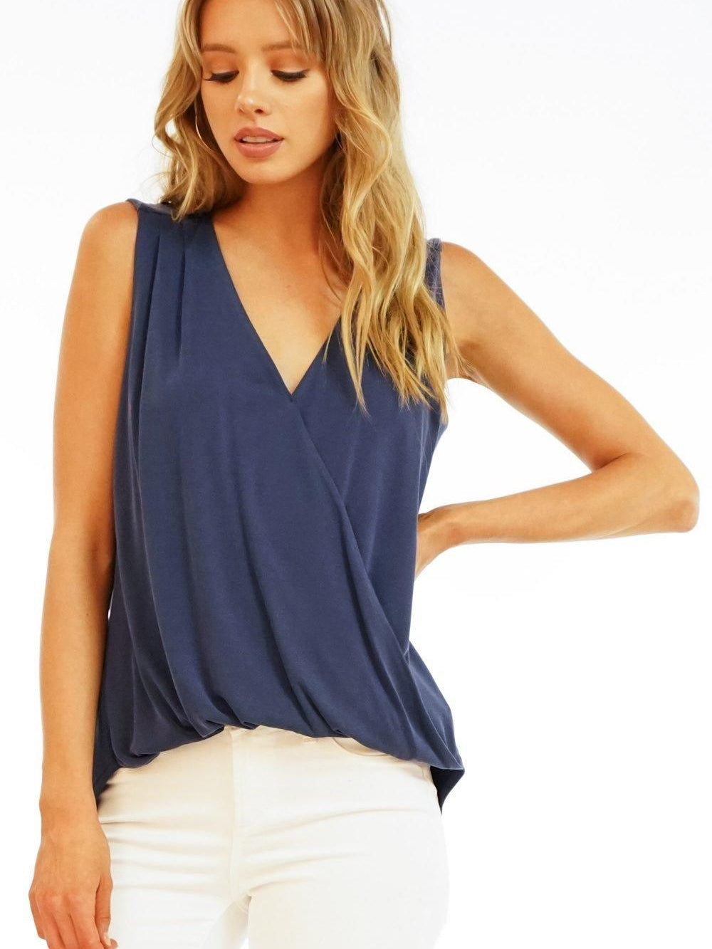 The Everyday Cupro Surplice Tank - Navy