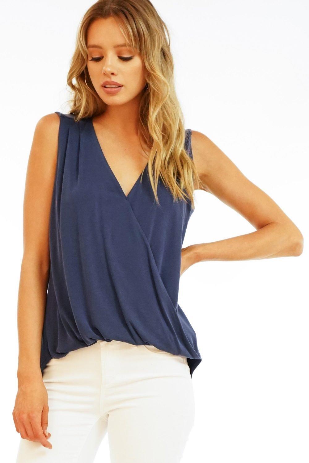 The Everyday Cupro Surplice Tank - Navy