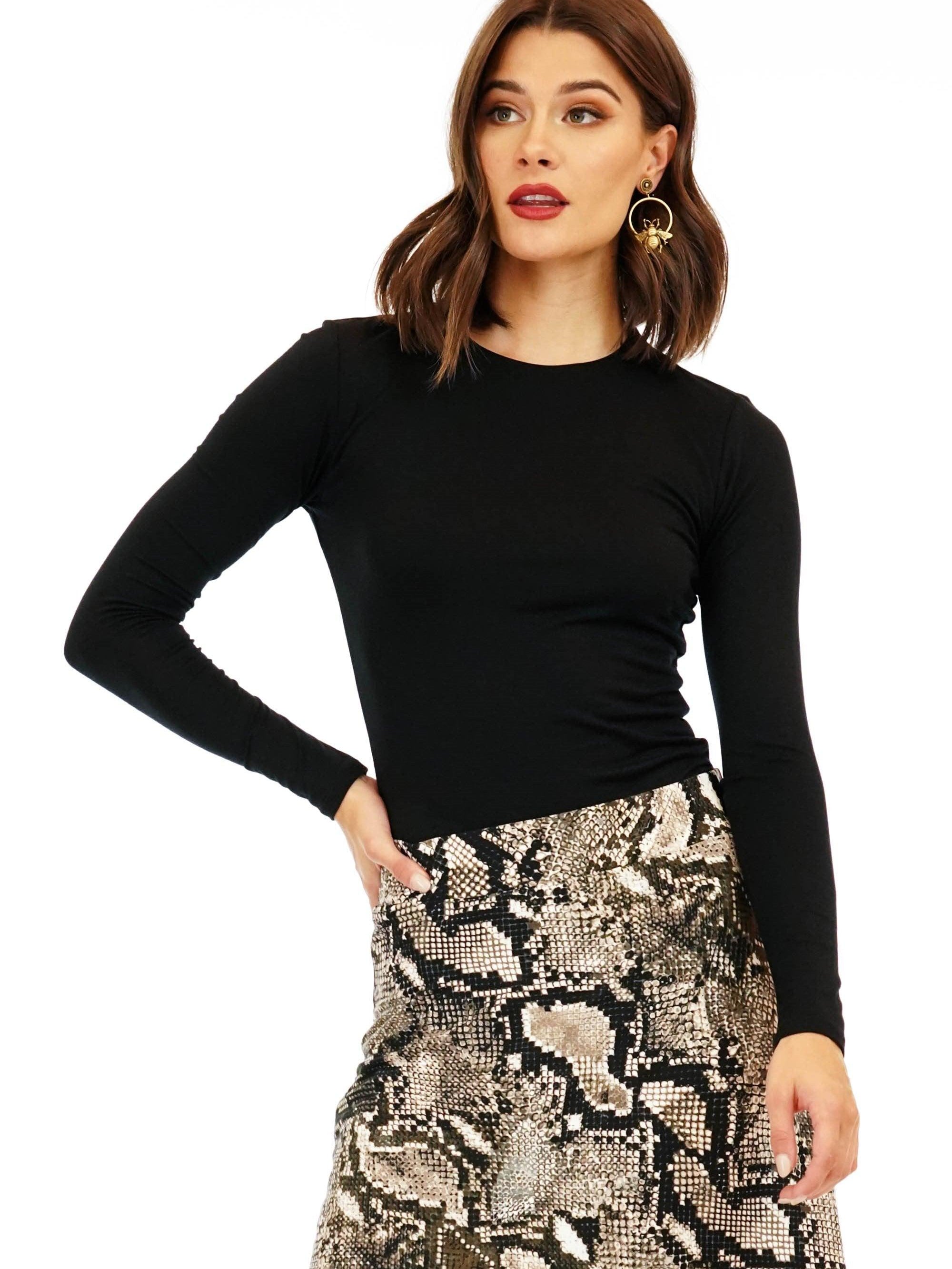 Black Lined Crew Neck Top-BEST SELLER