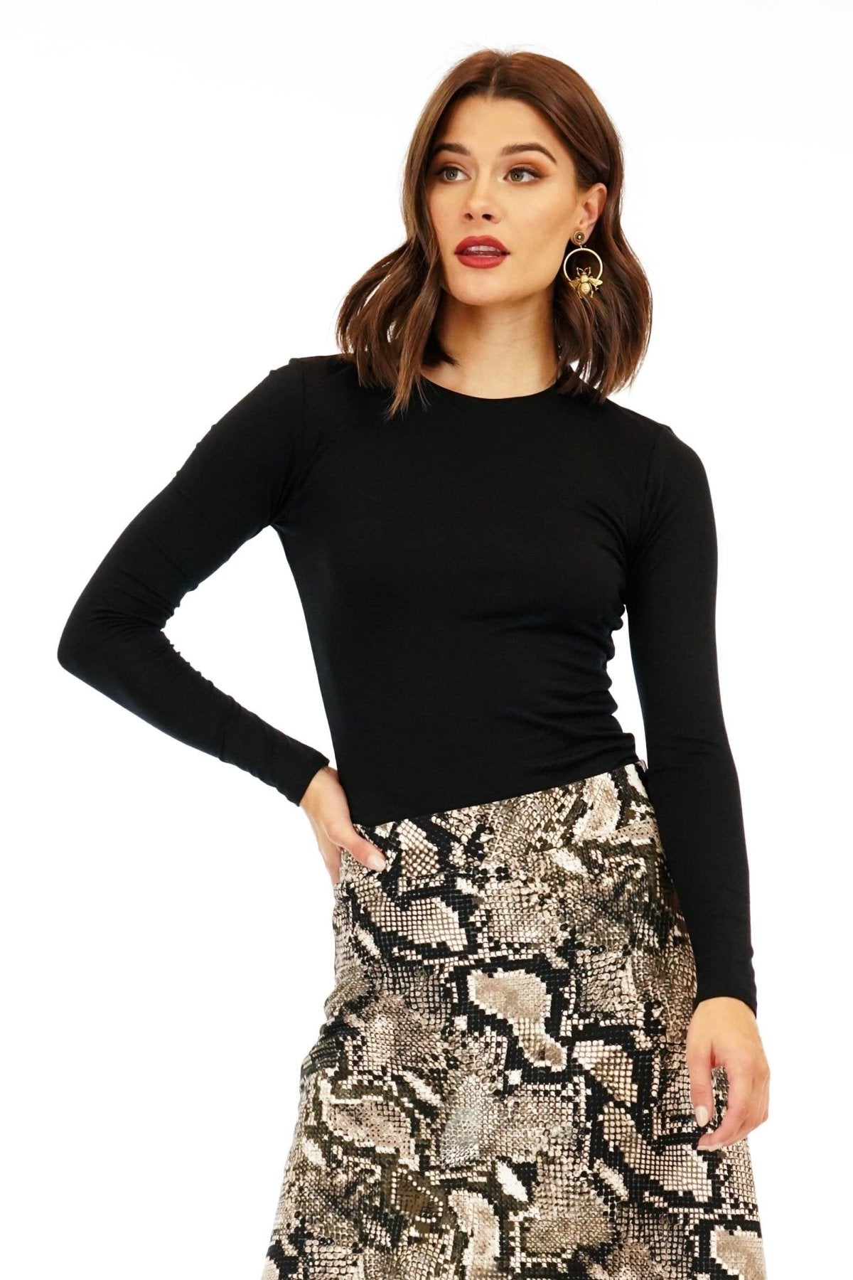 Black Lined Crew Neck Top-BEST SELLER