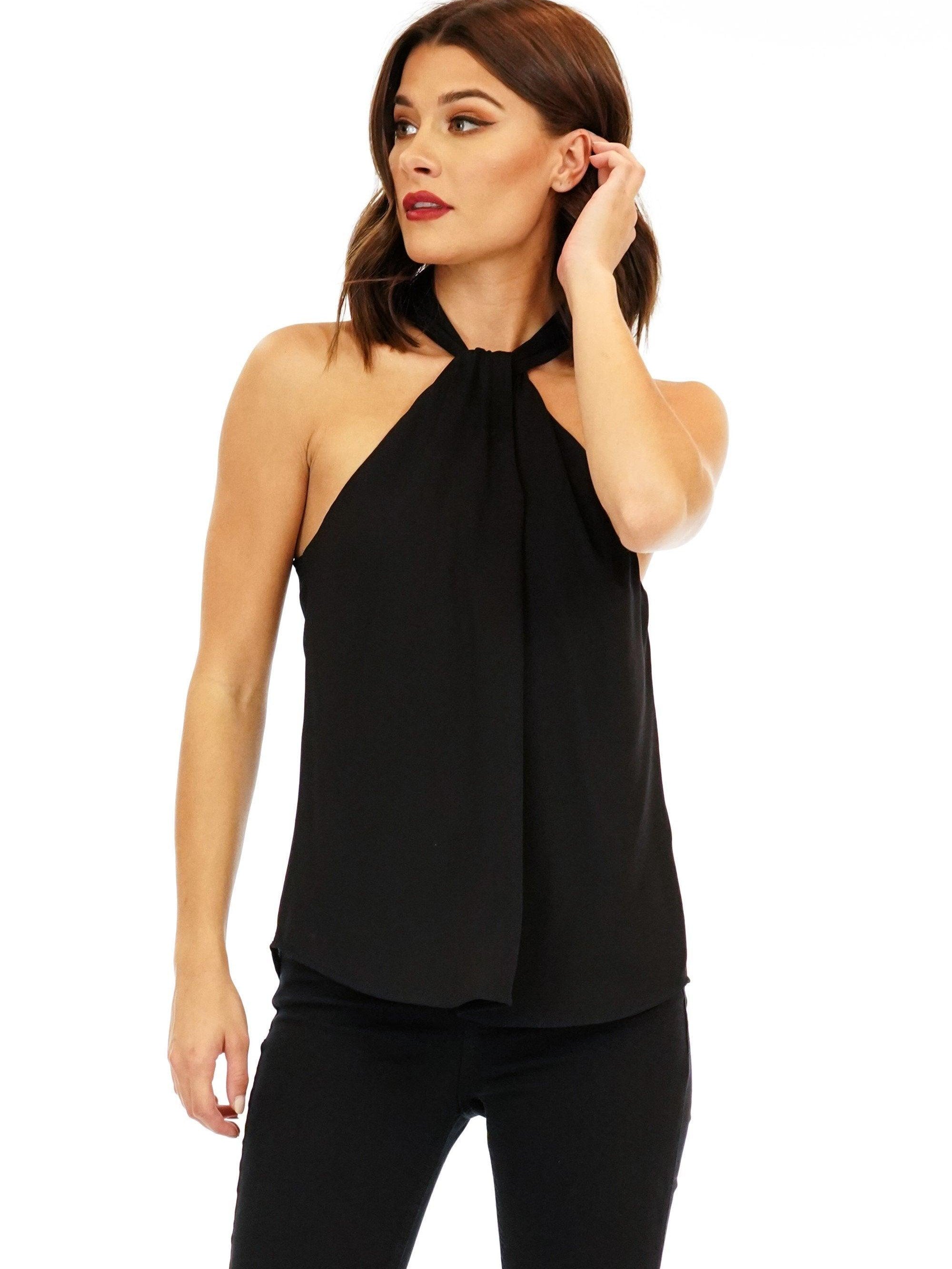 Onyx Knotted Halter Blouse