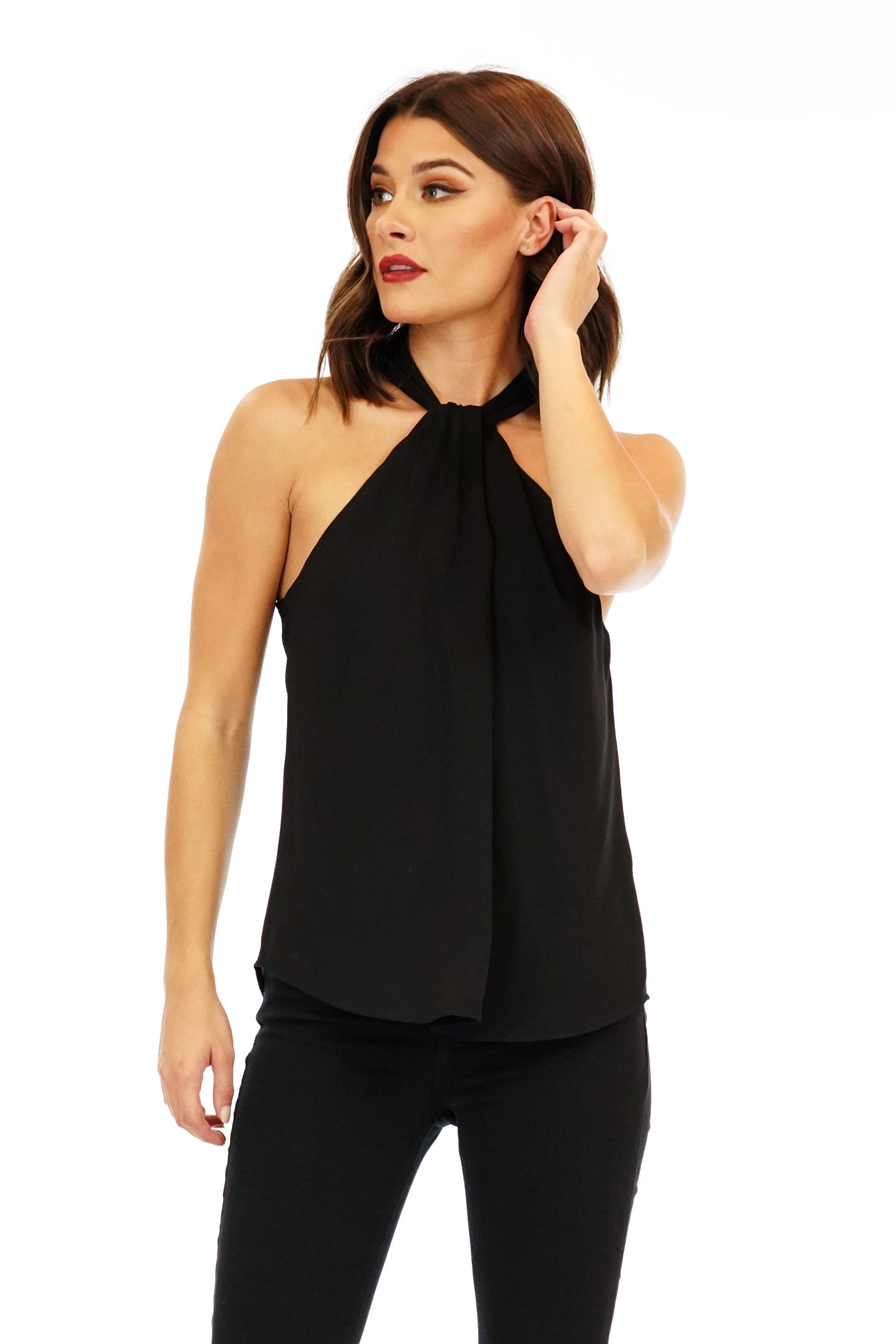 Onyx Knotted Halter Blouse-FINAL SALE