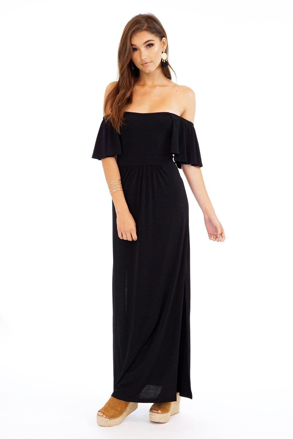 Jersey Black Off The Shoulder Maxi Dress