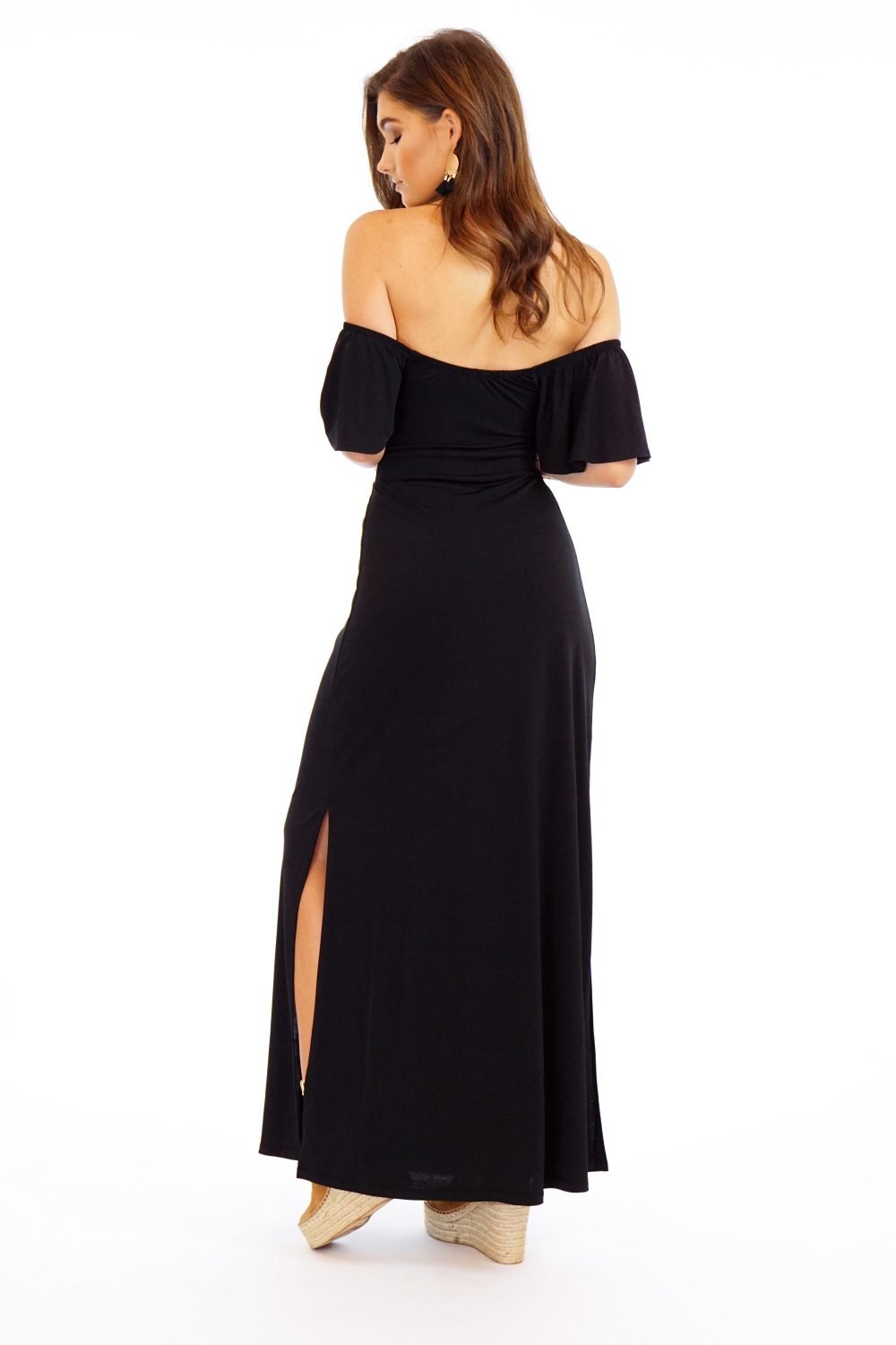 Jersey Black Off The Shoulder Maxi Dress