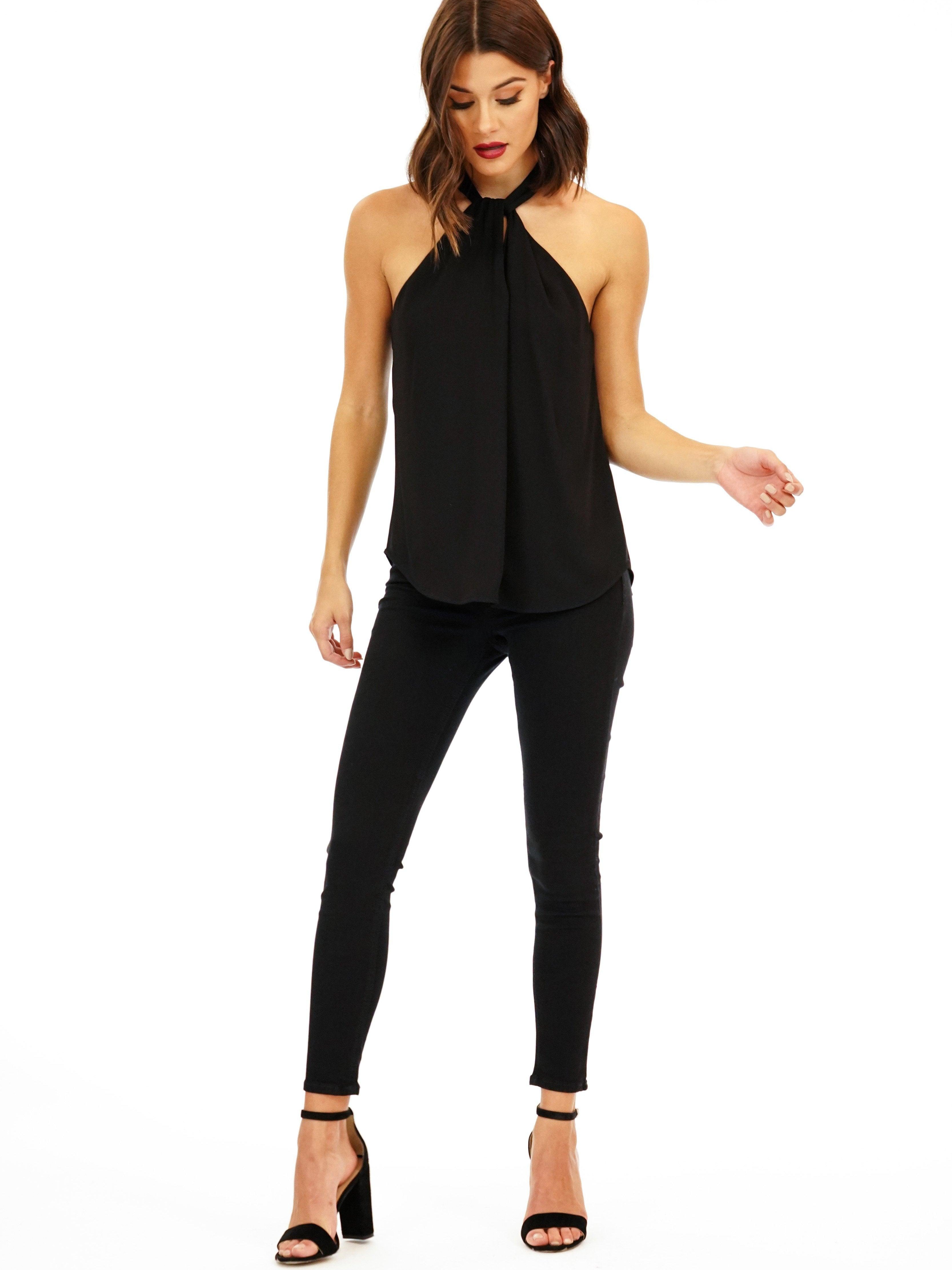 Onyx Knotted Halter Blouse