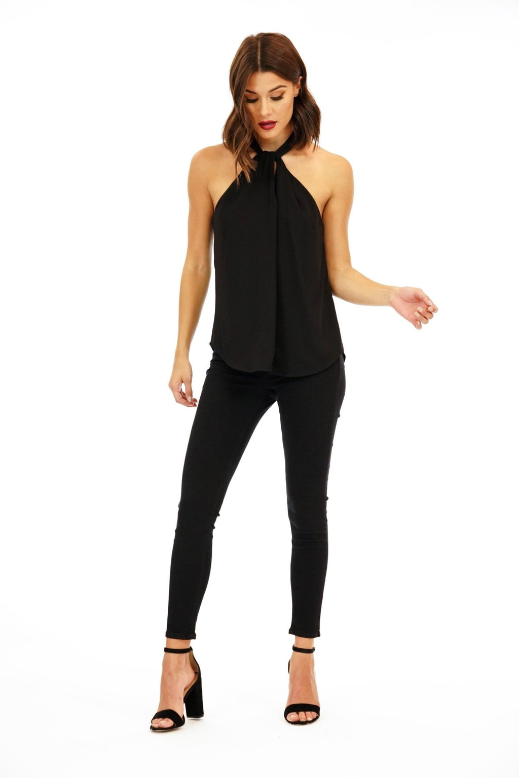 Onyx Knotted Halter Blouse