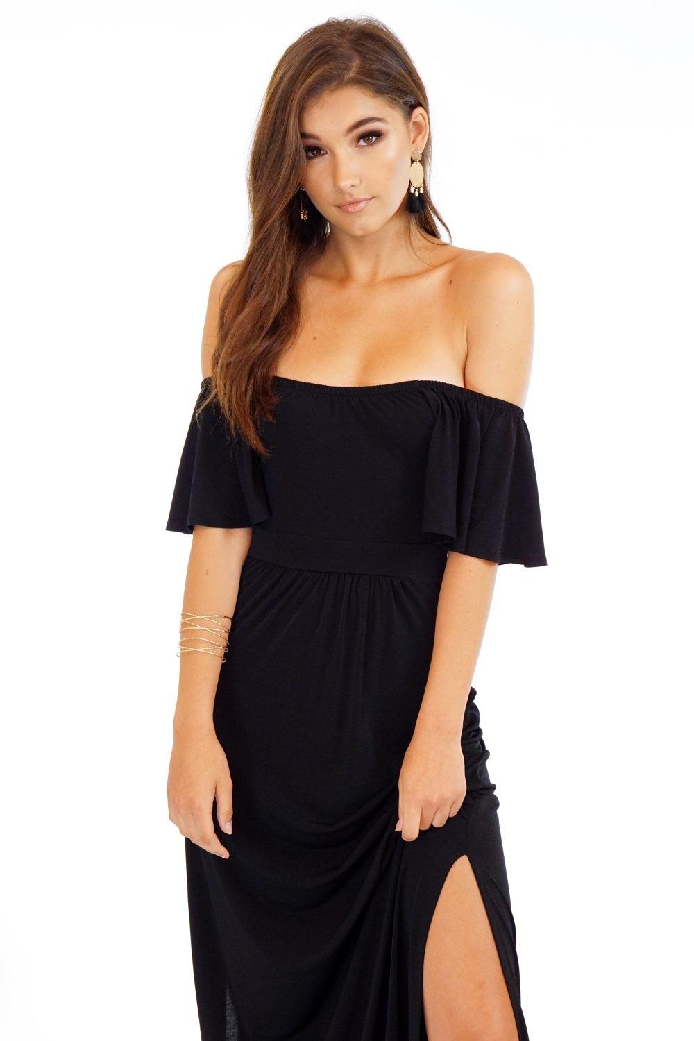 Jersey Black Off The Shoulder Maxi Dress