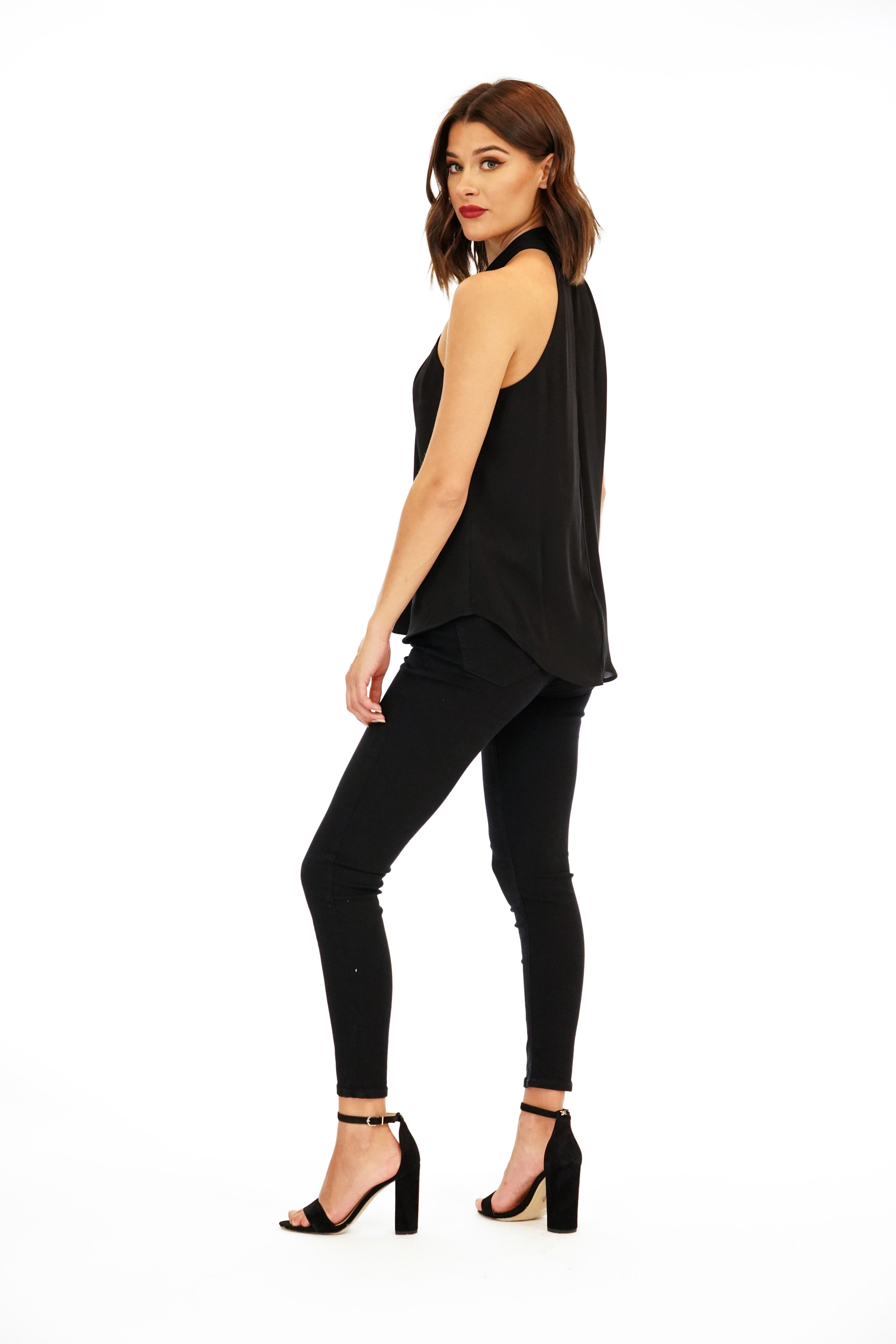 Onyx Knotted Halter Blouse-FINAL SALE