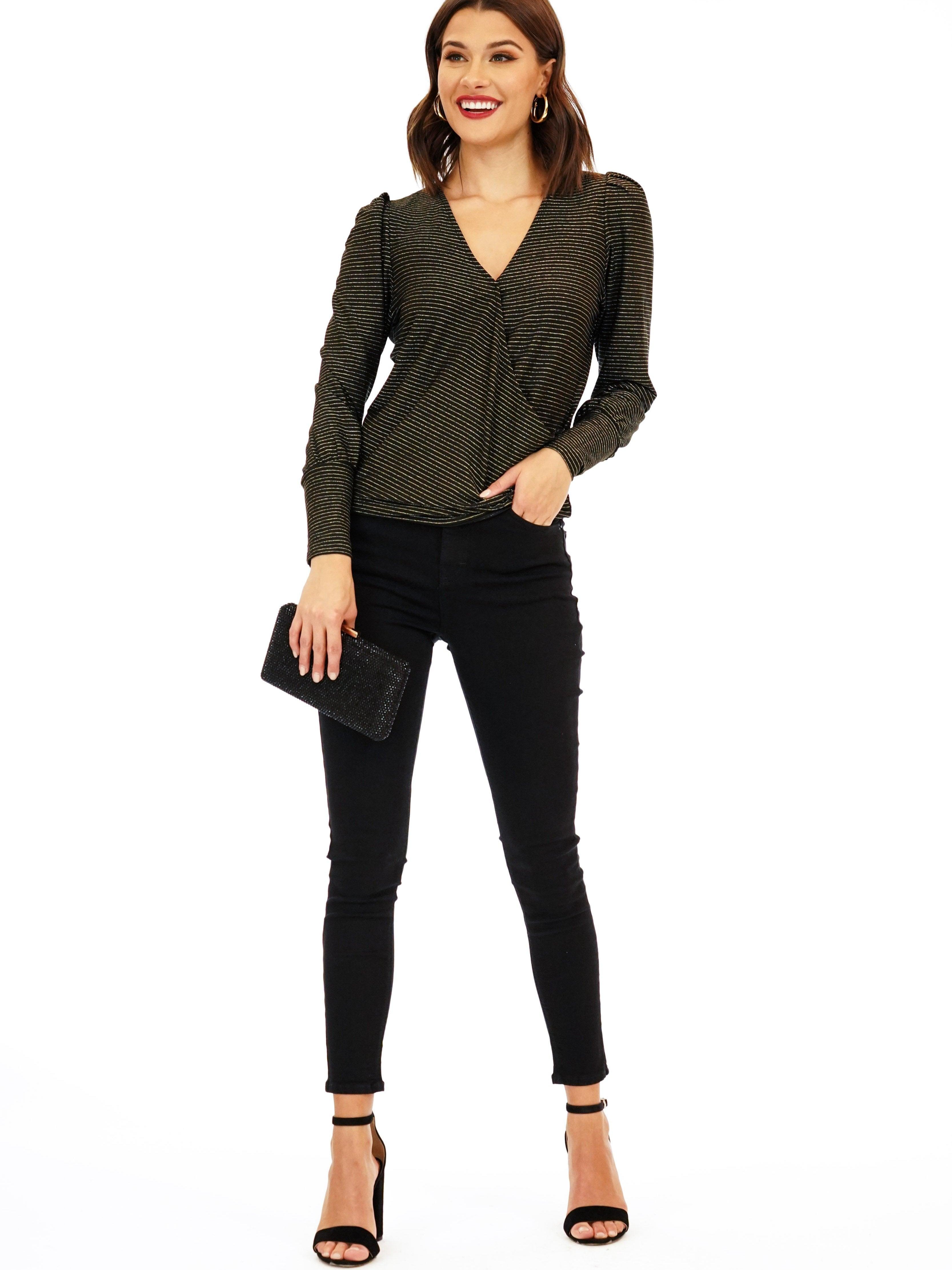 Gold Stripe Puff Sleeve Top - FINAL SALE