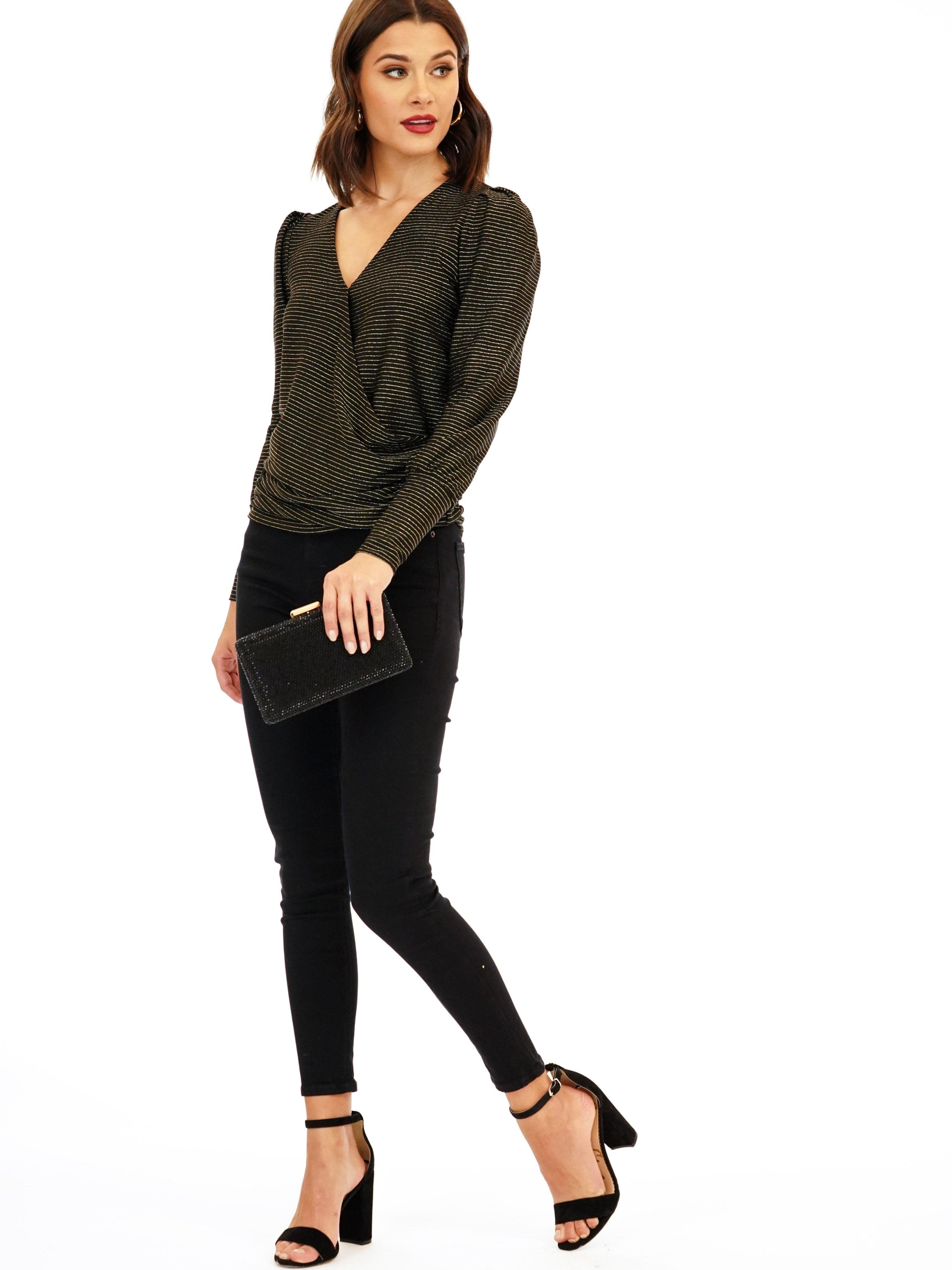 Gold Stripe Puff Sleeve Top - FINAL SALE
