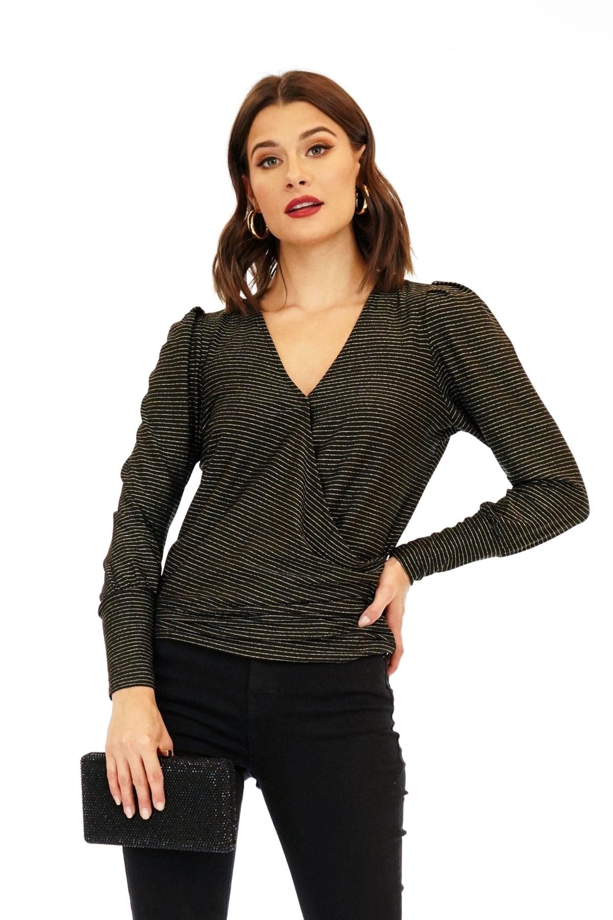 Gold Stripe Puff Sleeve Top - FINAL SALE