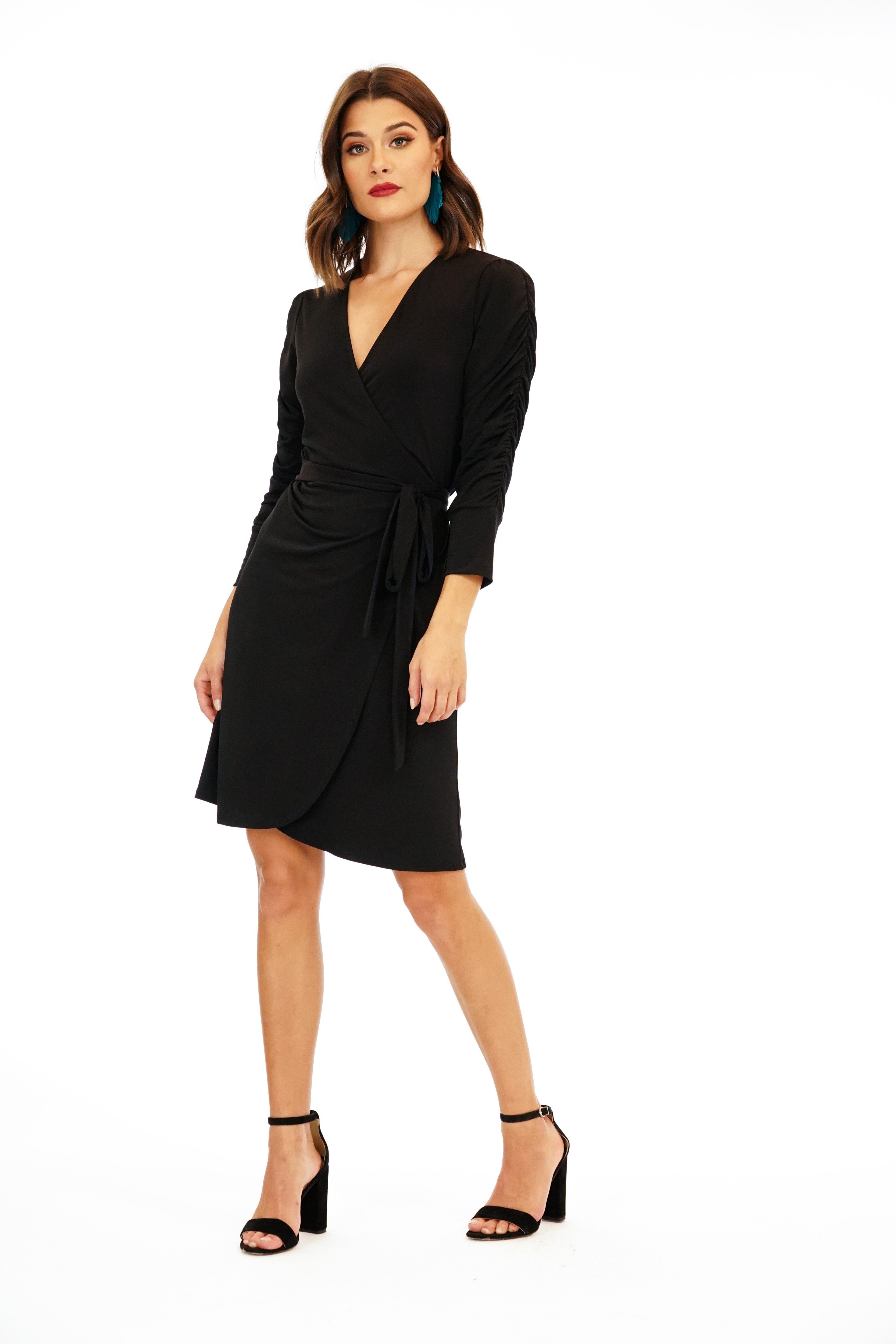 Black Wrap Dress with Ruching