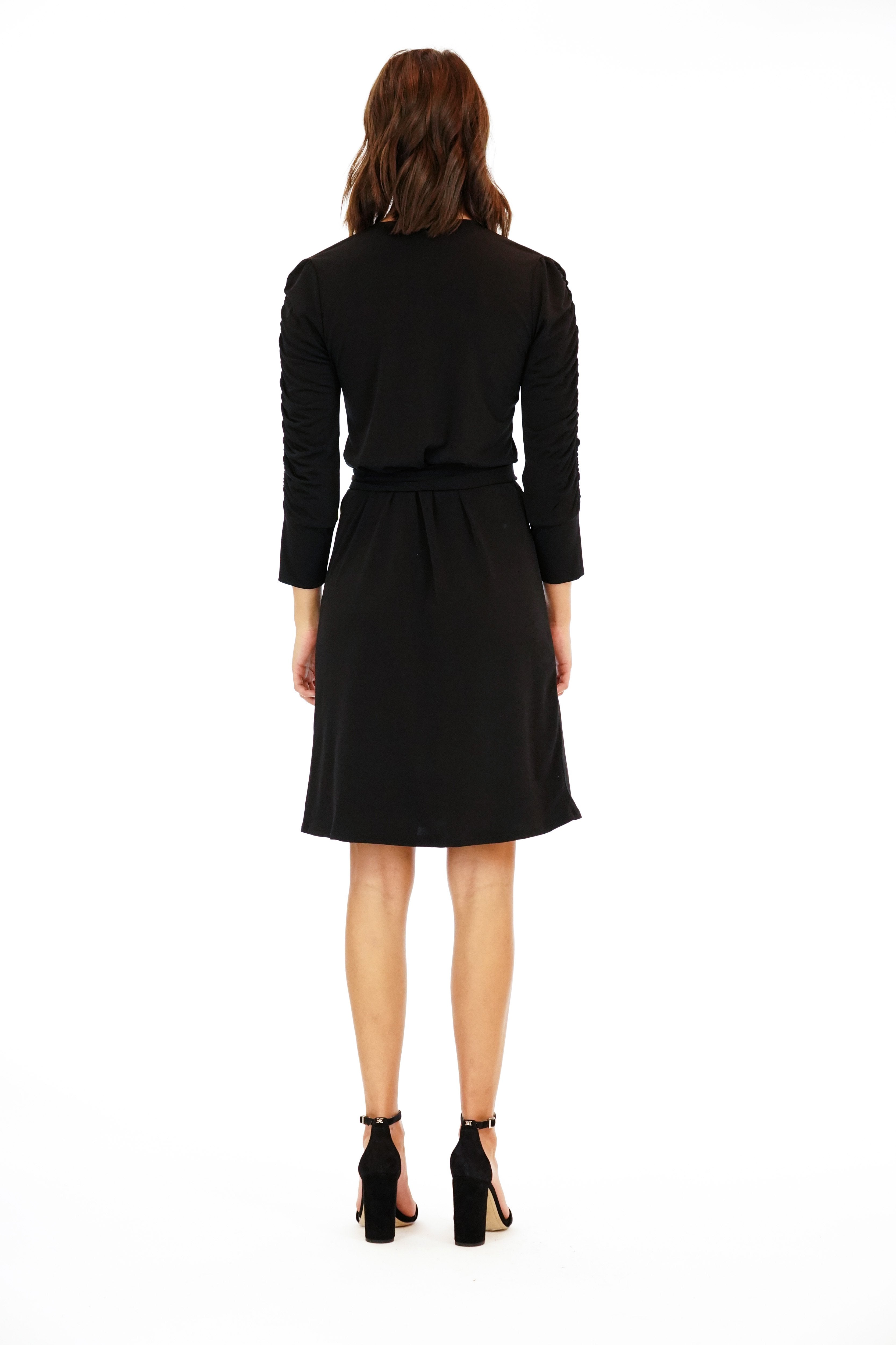 Black Wrap Dress with Ruching
