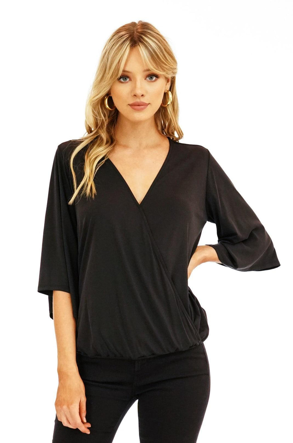 Black Cupro Surplice Top-BEST SELLER