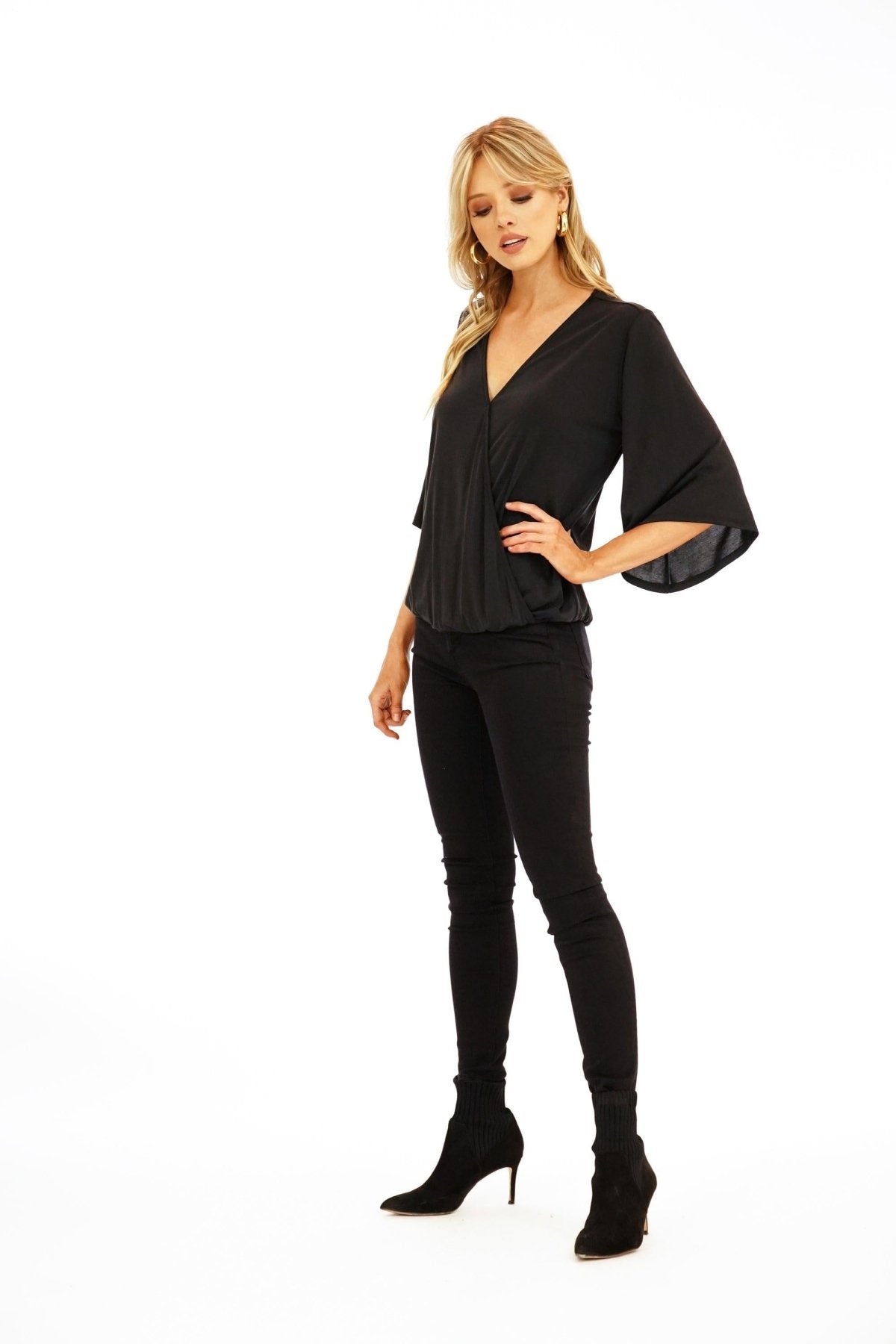 Black Cupro Surplice Top-BEST SELLER