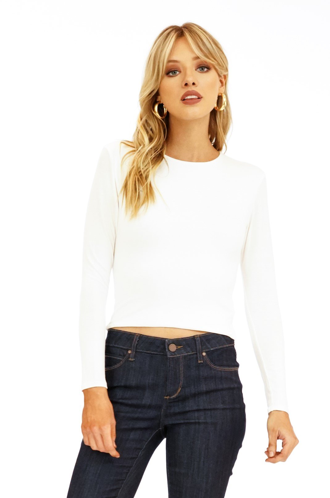 Ivory Long Sleeve Cropped Top