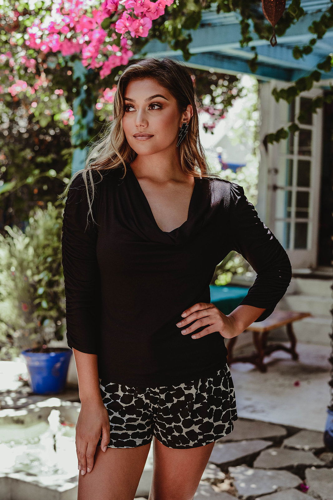 Black Jersey Cowel Neck Top - FINAL SALE