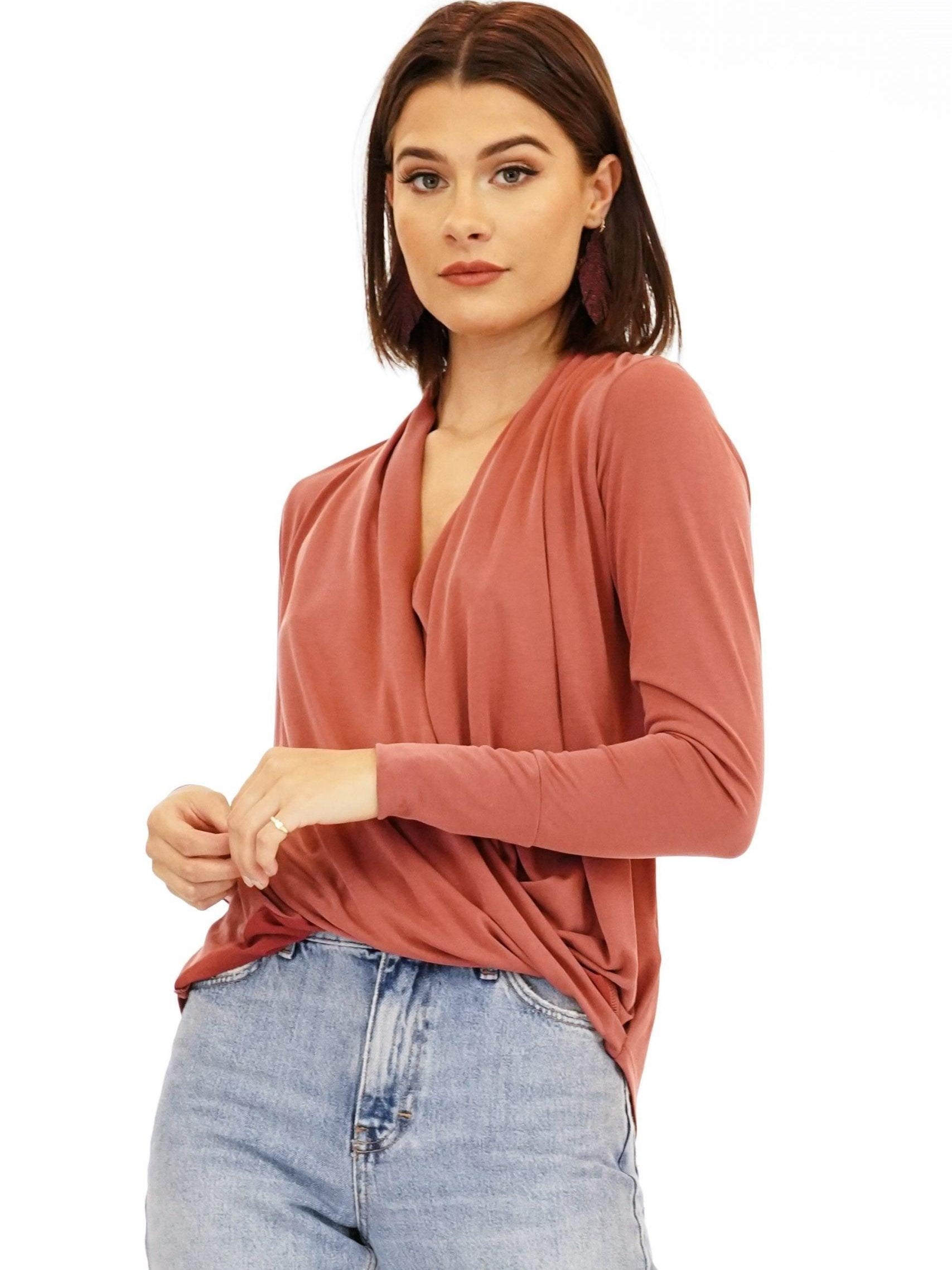 Marsala Cupro Draped Surplice Top-BEST SELLER