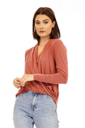 Marsala Cupro Draped Surplice Top-BEST SELLER