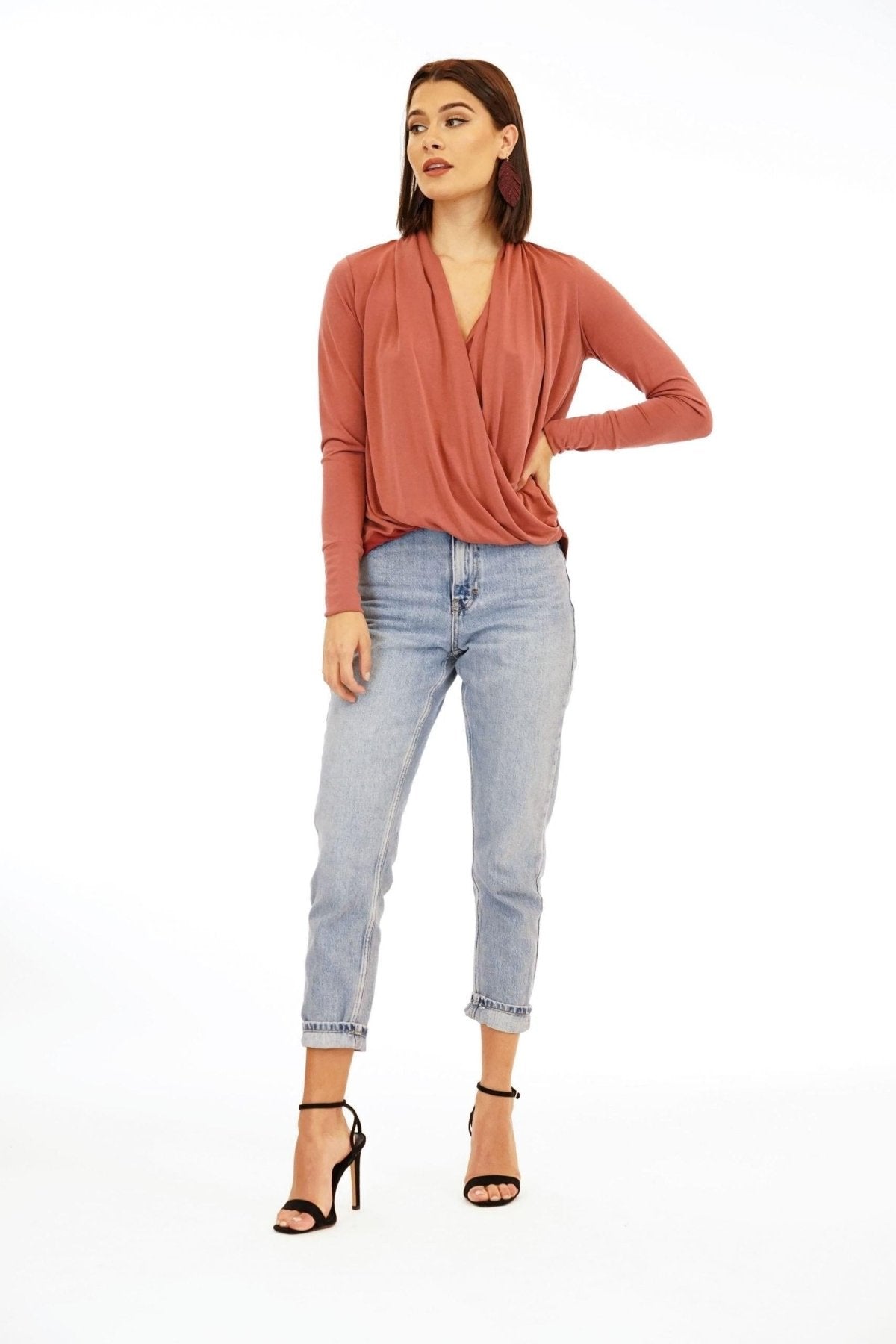 Marsala Cupro Draped Surplice Top-BEST SELLER