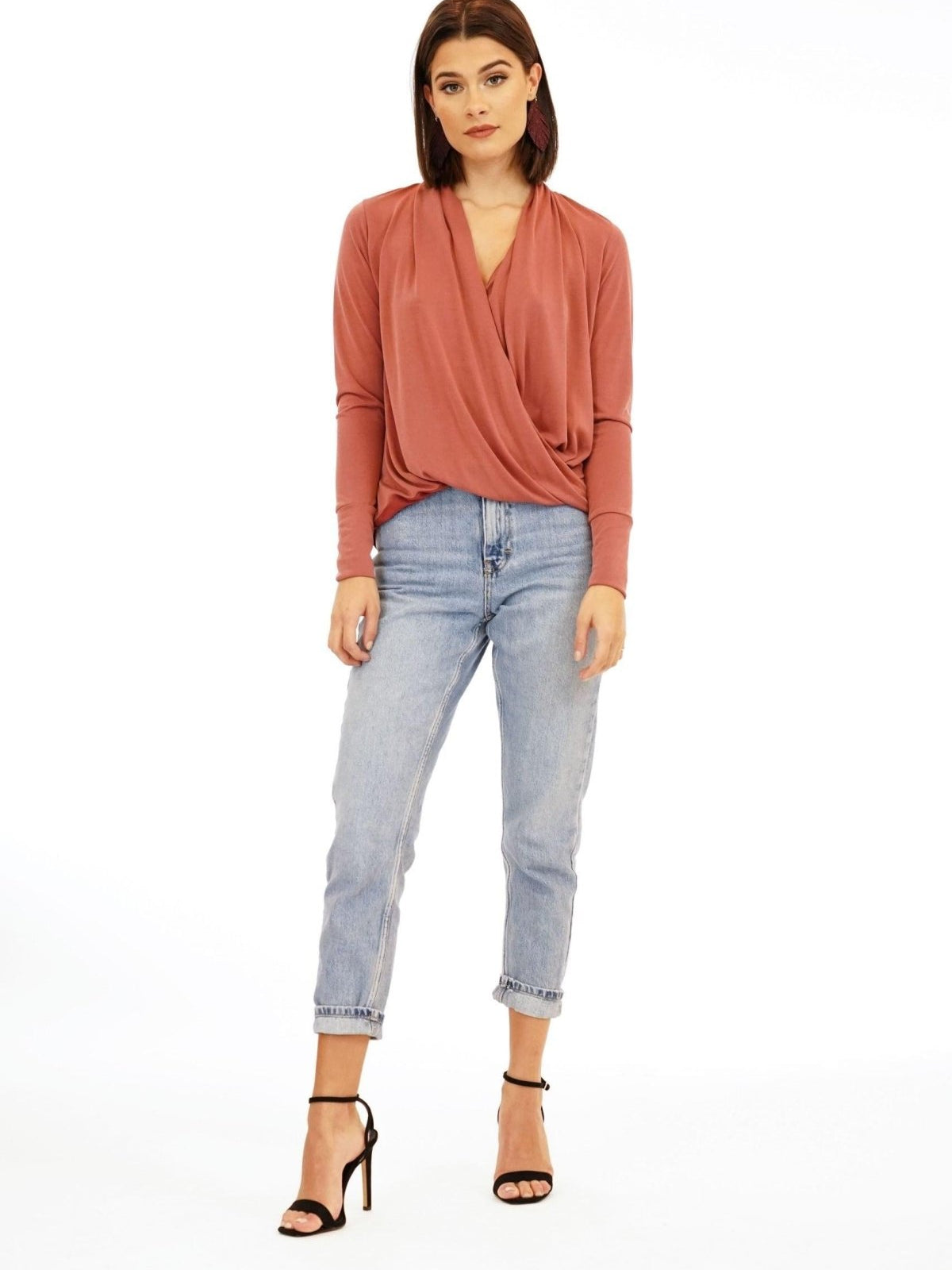 Marsala Cupro Draped Surplice Top-BEST SELLER