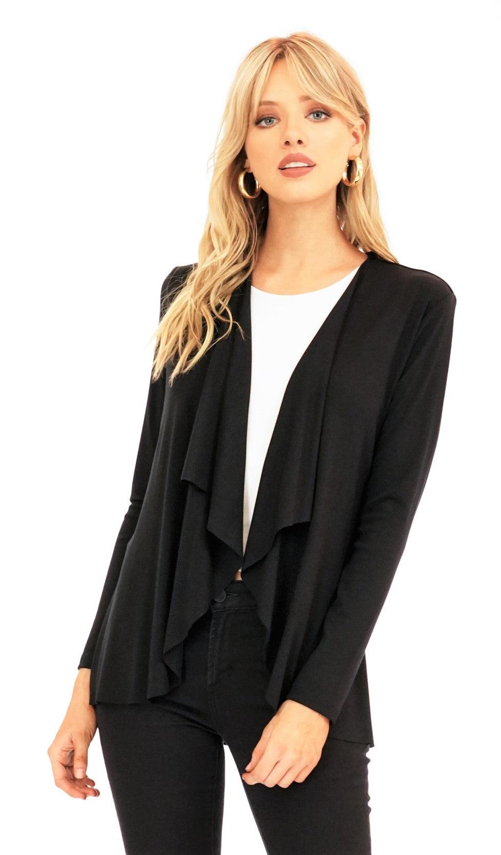 Black Soft Ponti Drape Blazer-BEST SELLER