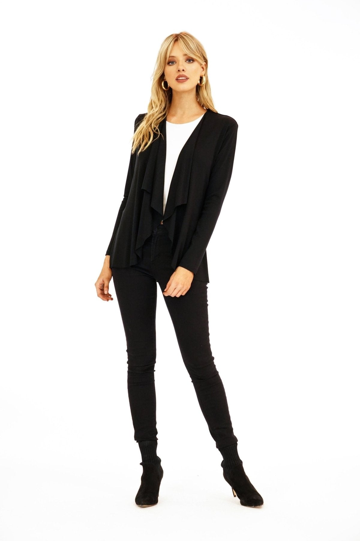 Black Soft Ponti Drape Blazer-BEST SELLER
