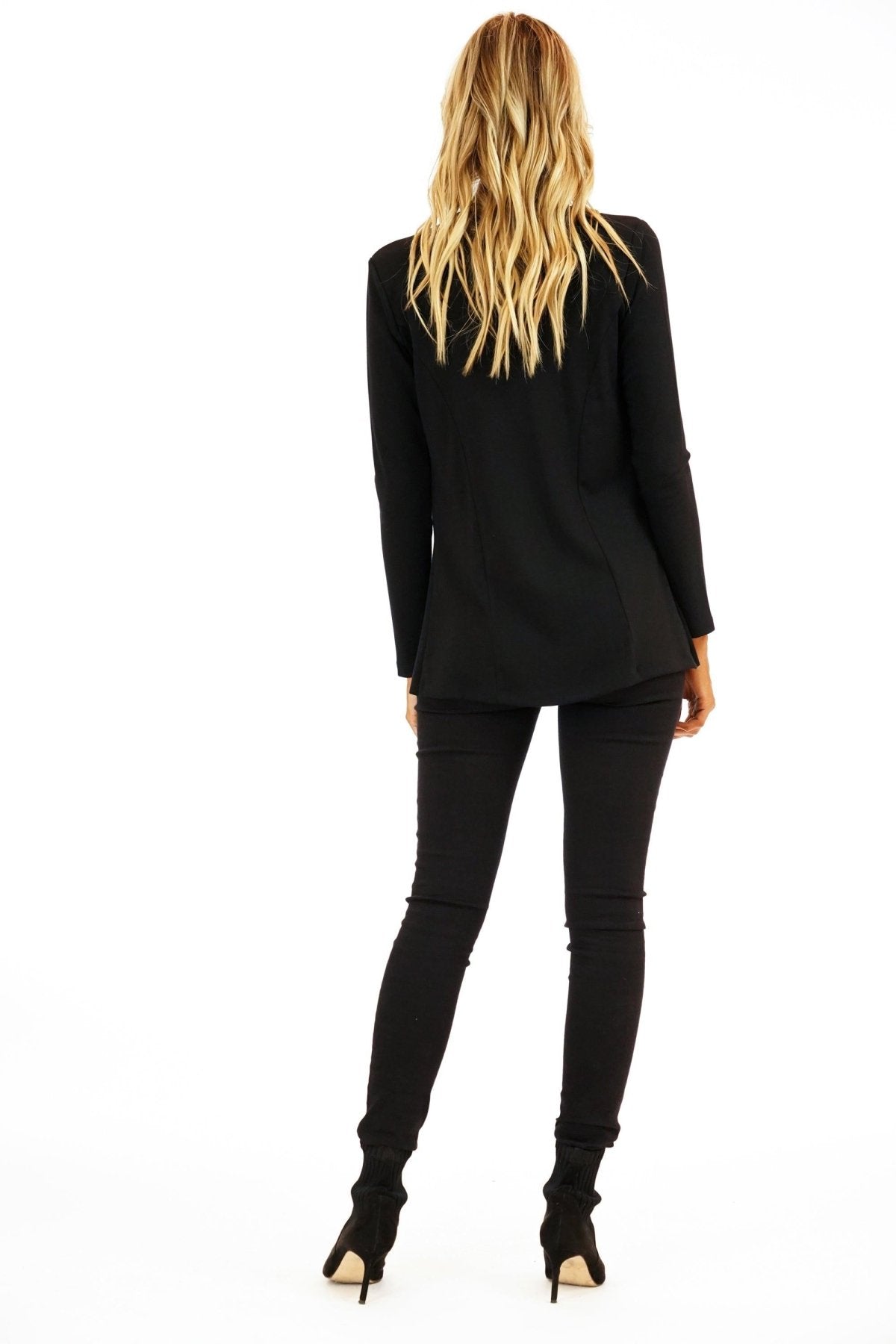 Black Soft Ponti Drape Blazer-BEST SELLER