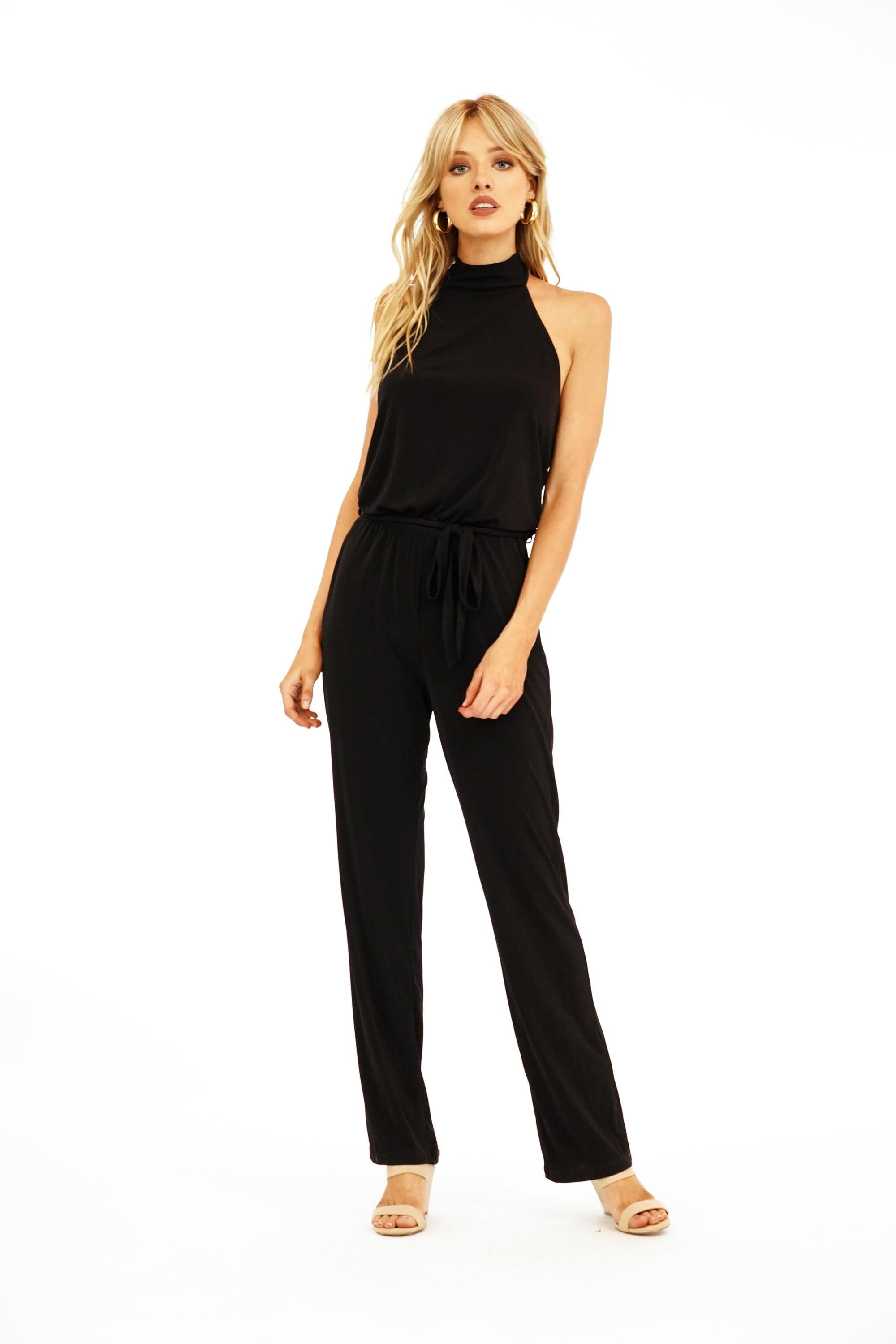 Black Halter Stretch Jumpsuit