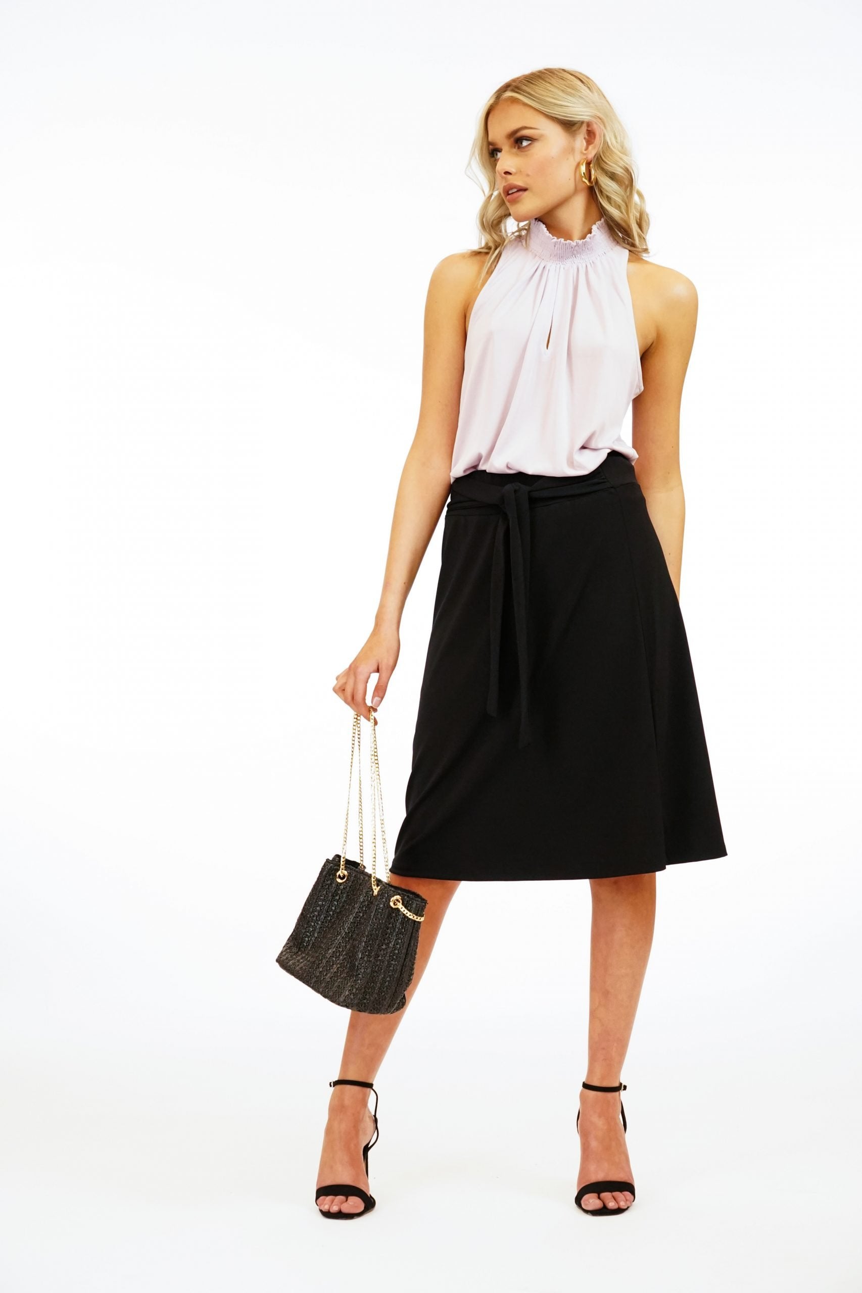 Black Stretch Front Tie Skirt - FINAL SALE