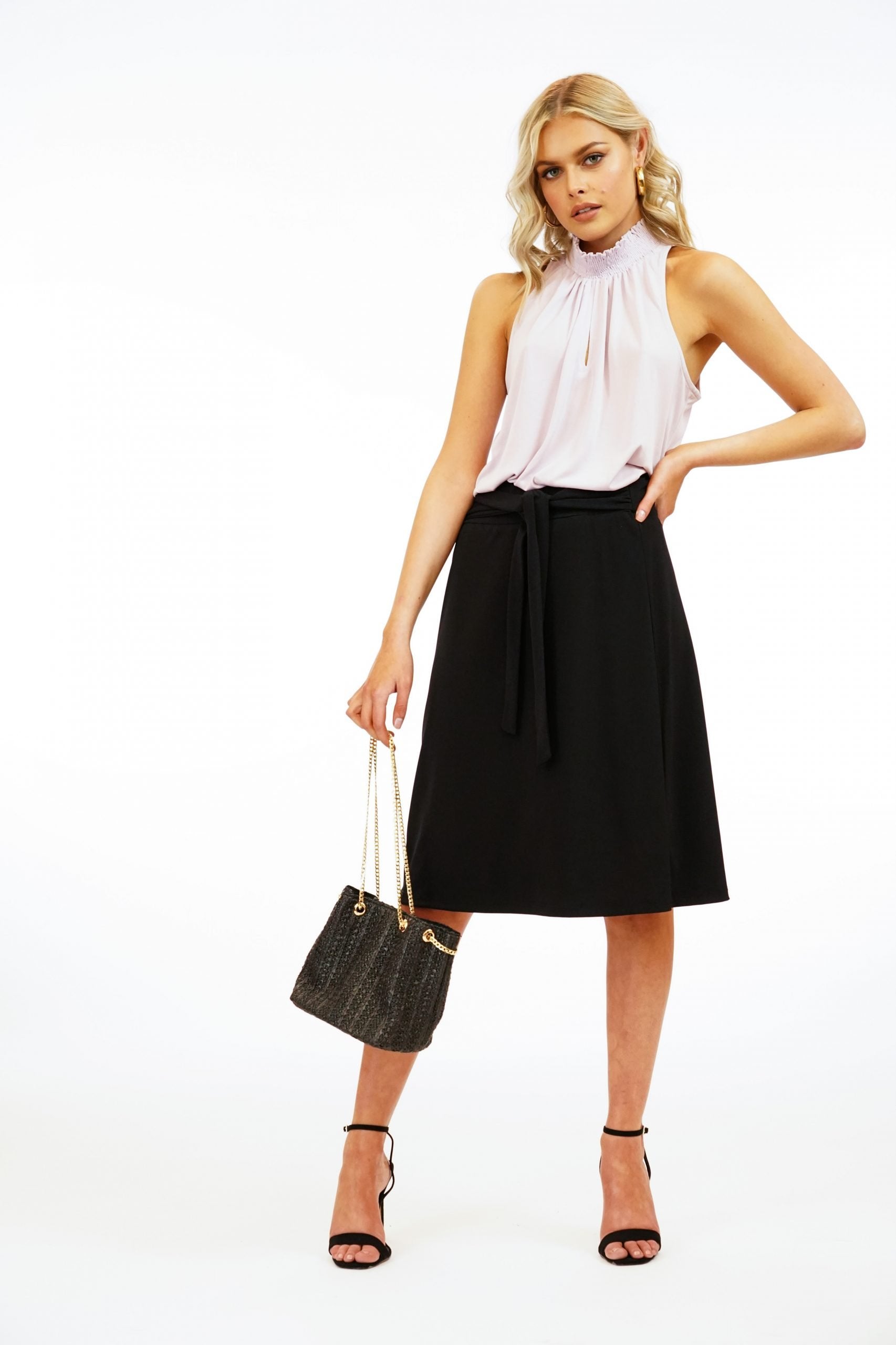 Black Stretch Front Tie Skirt - FINAL SALE
