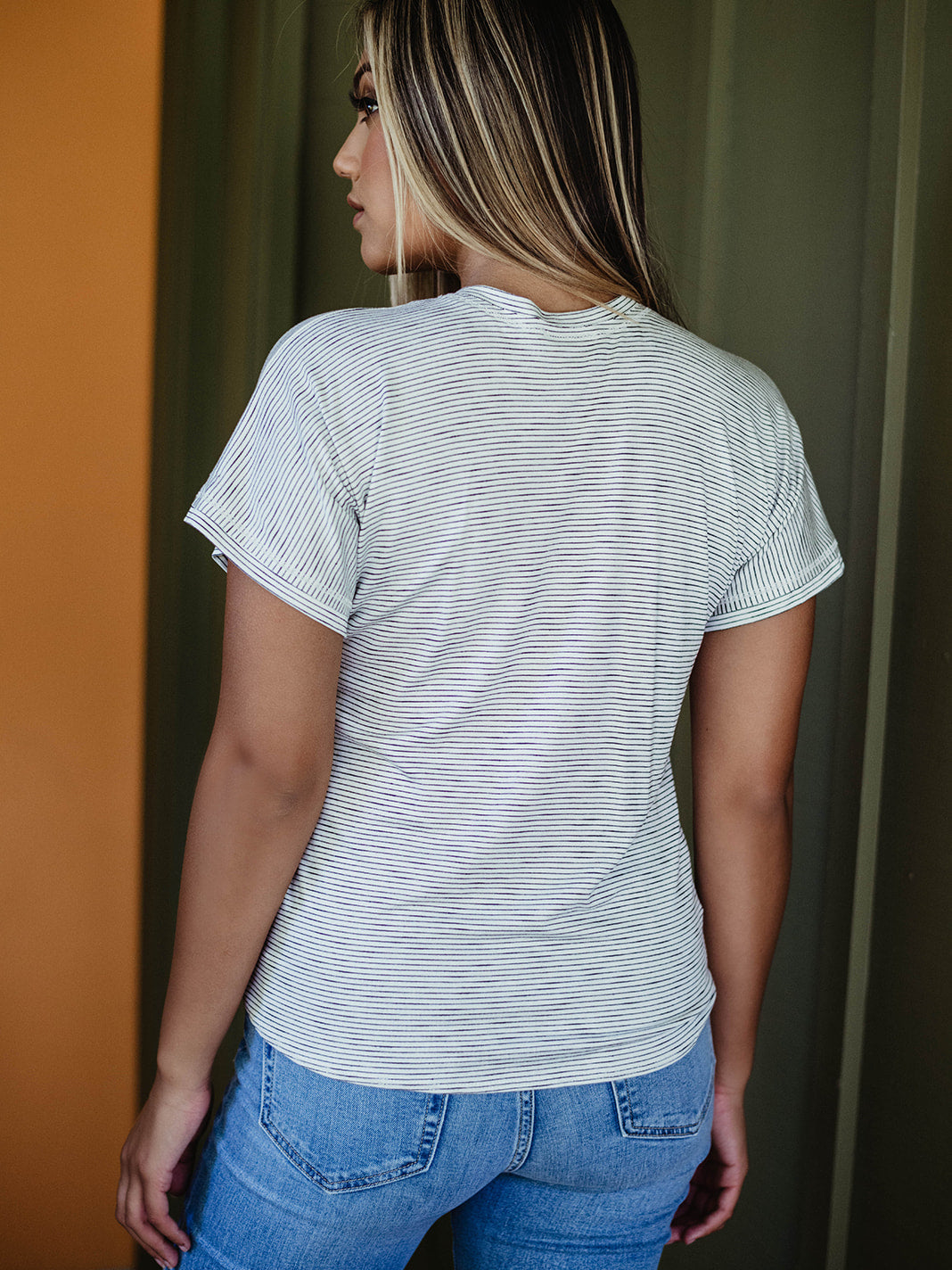 Off White Striped Tee with Front Tie-FINAL SALE