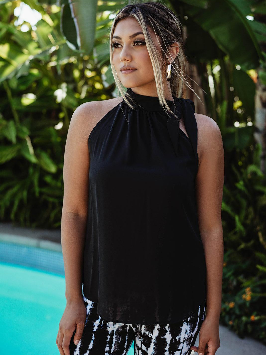 Black Side Tie Halter Top-FINAL SALE