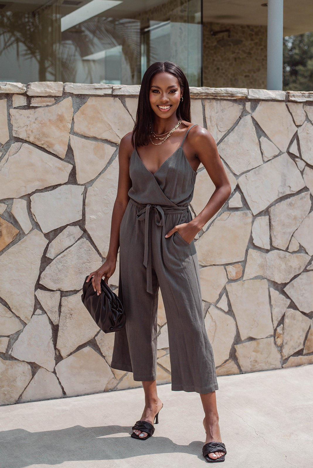 Olive Linen Culotte Jumpsuit - FINAL SALE