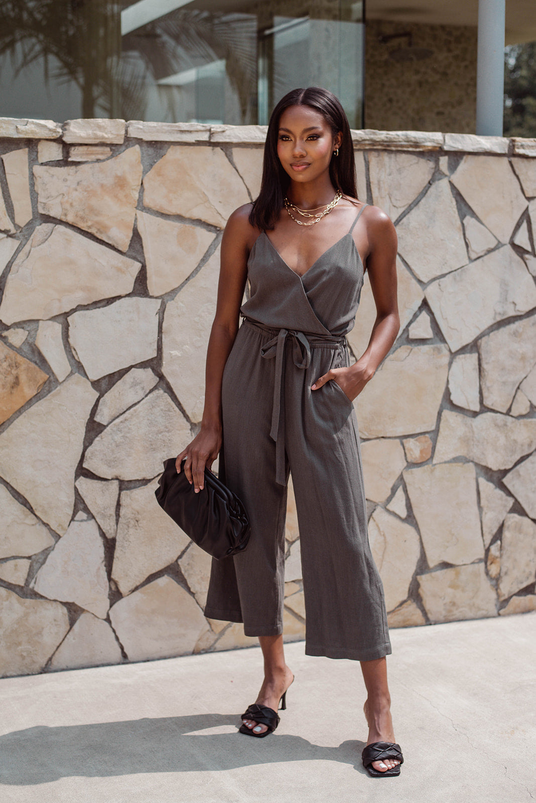 Olive Linen Culotte Jumpsuit - FINAL SALE