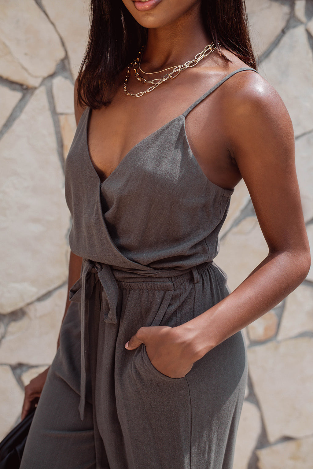 Olive Linen Culotte Jumpsuit - FINAL SALE