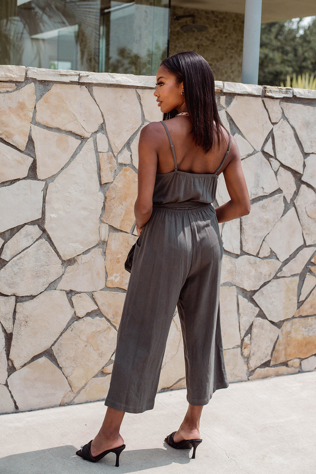 Olive Linen Culotte Jumpsuit - FINAL SALE