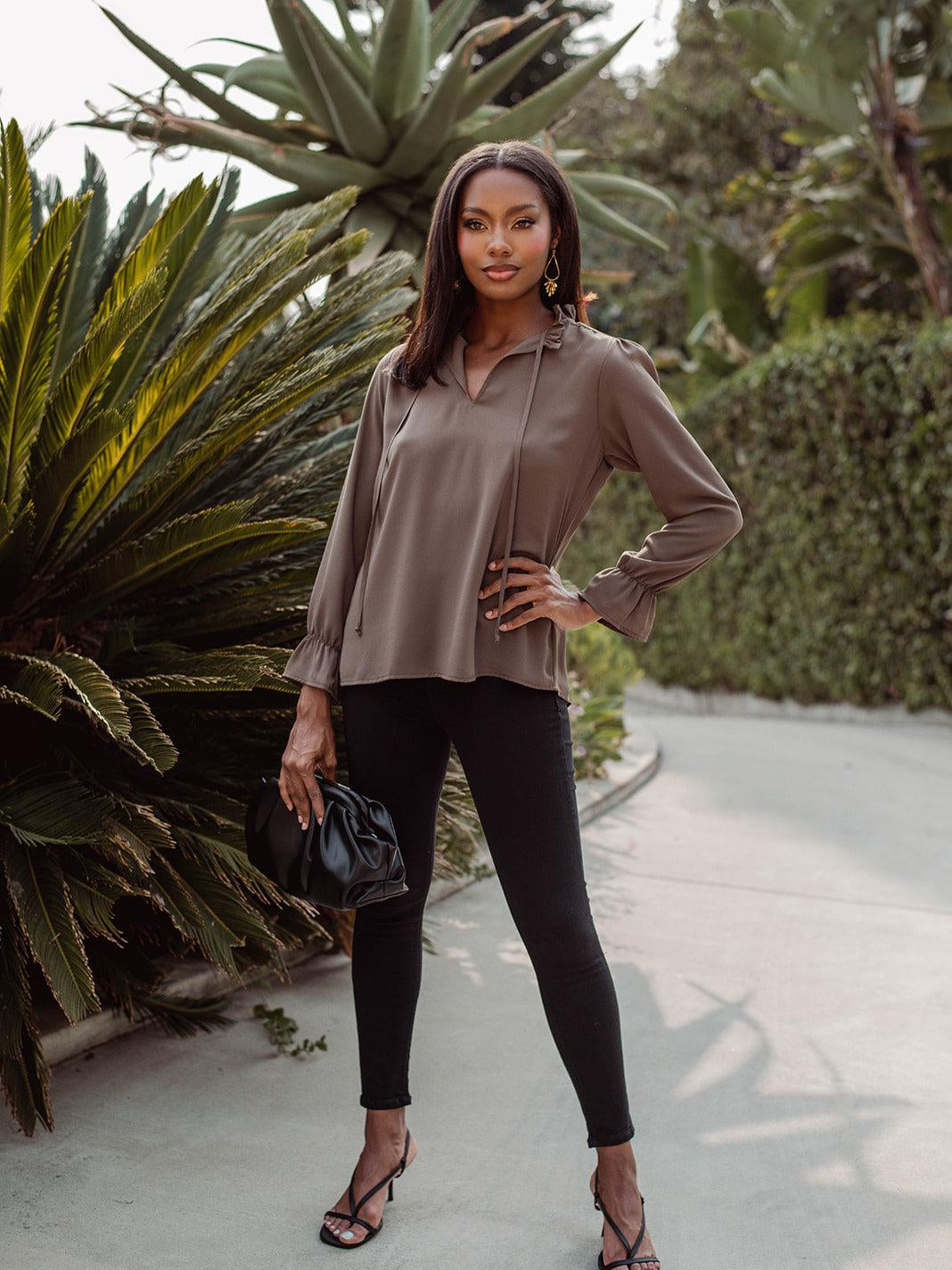 Olive Split-Neck Blouse - FINAL SALE