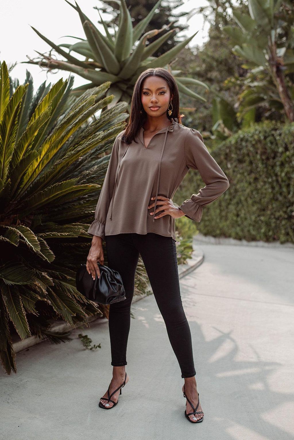 Olive Split-Neck Blouse - FINAL SALE
