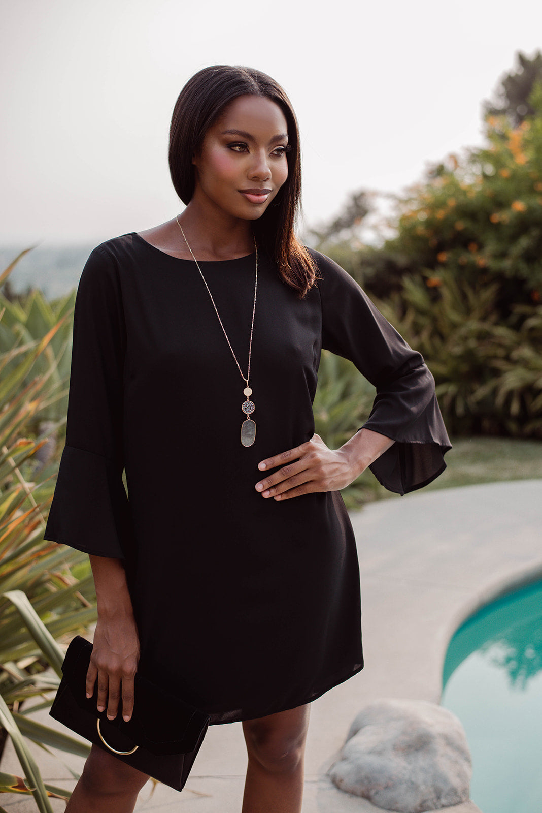 Black bell sleeve 2024 dress plus size