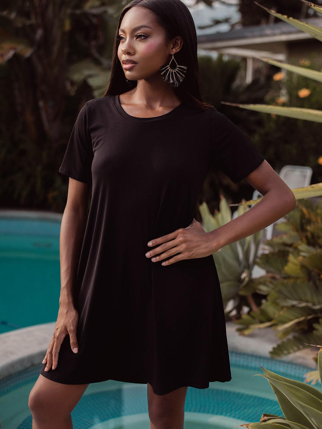 Black ITY Stretch Swing Dress