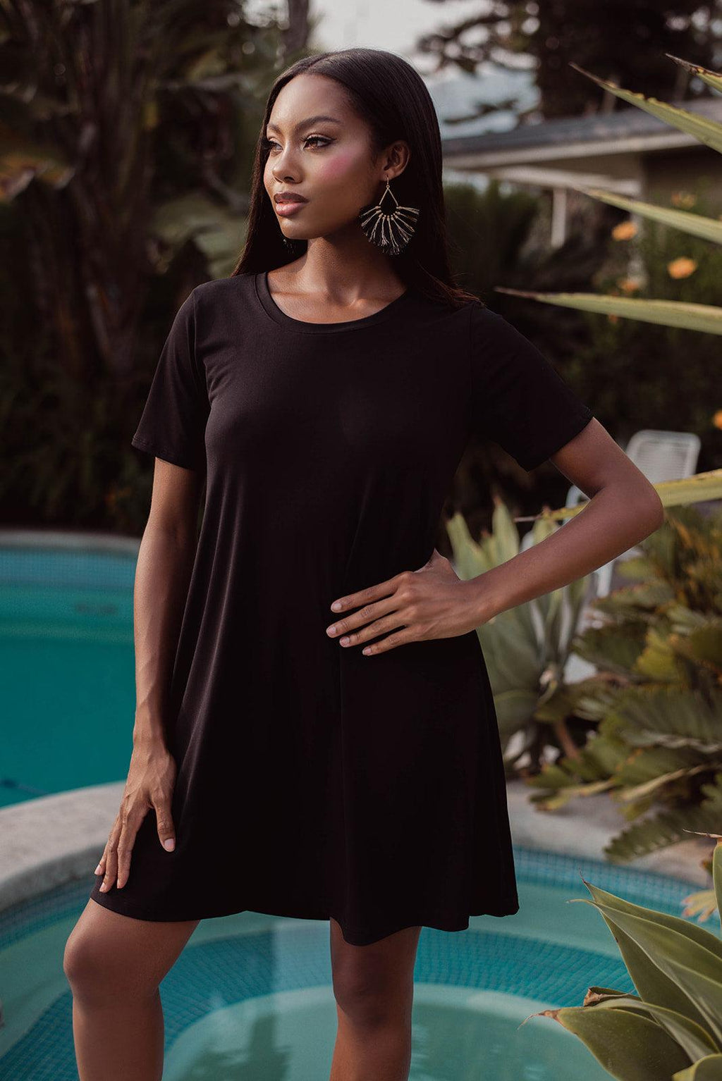 Black ITY Stretch Swing Dress