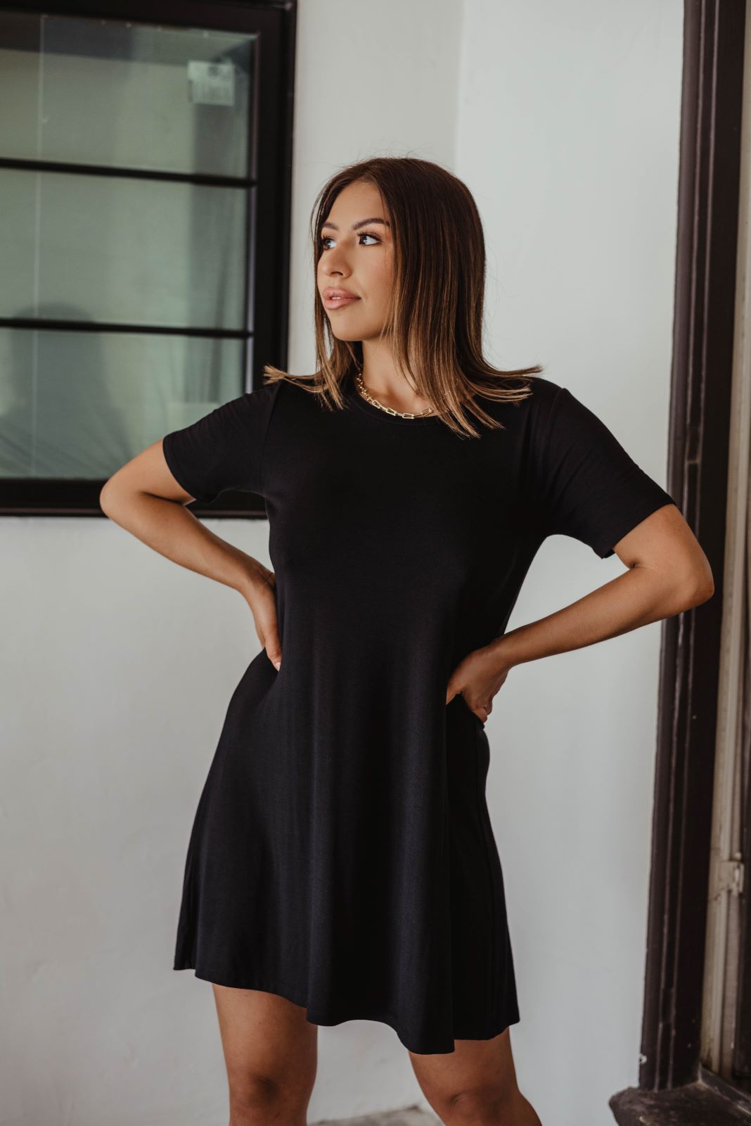 Black t sales shirt swing dress