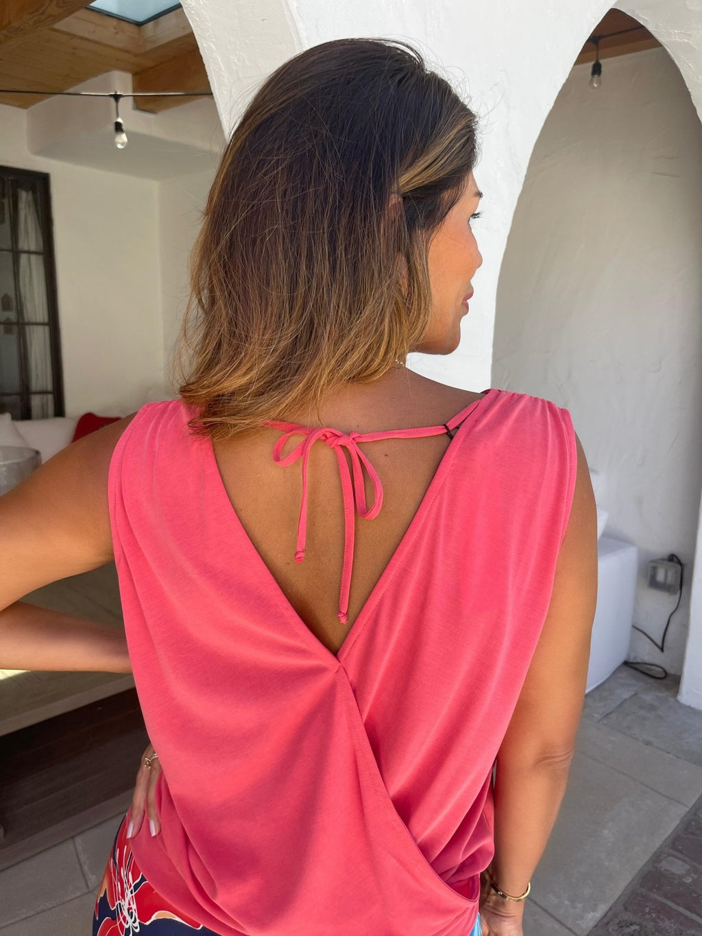 Coral Cupro Stretch Surplice Top- FINAL SALE