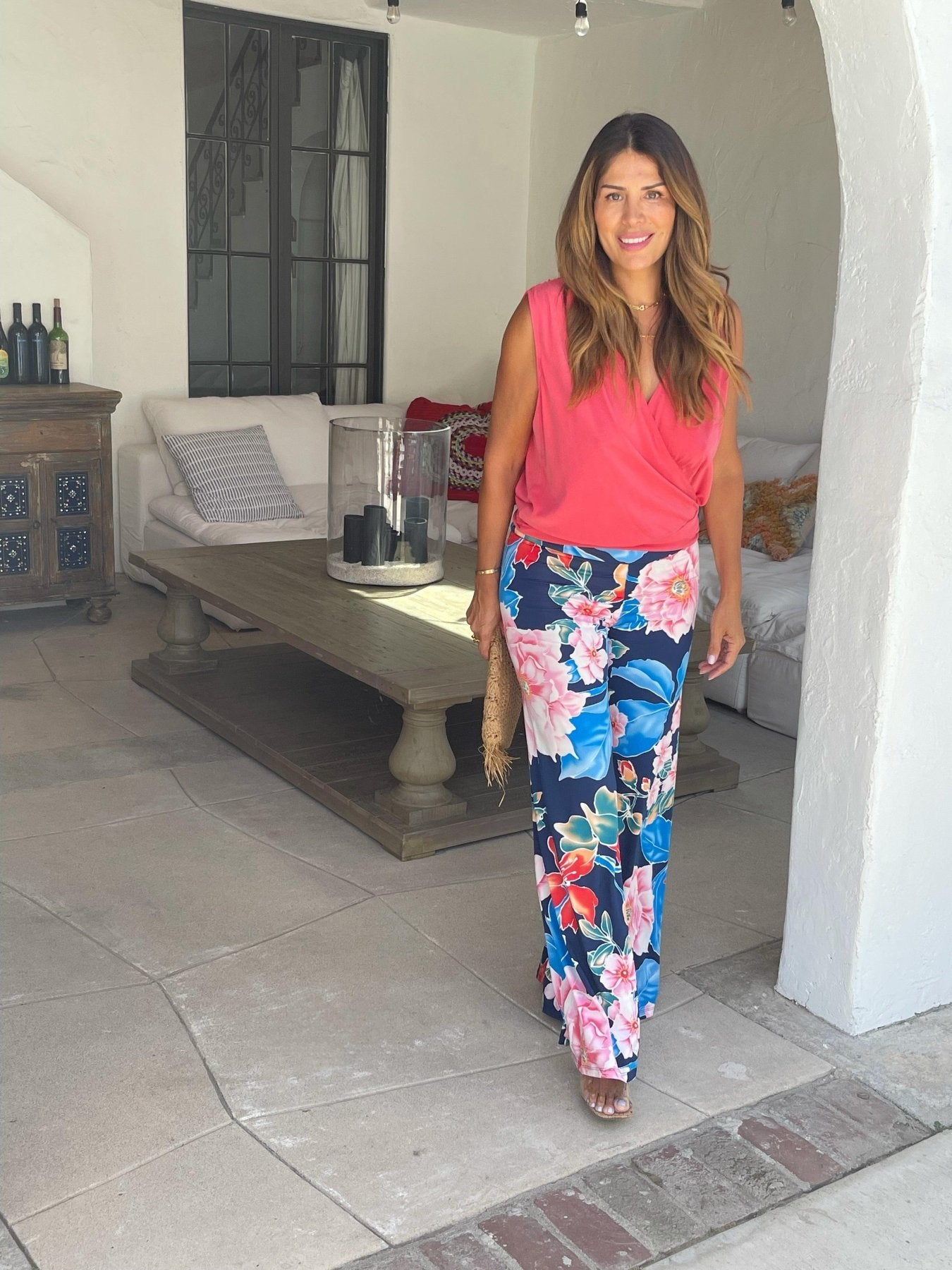 Coral Cupro Stretch Surplice Top- FINAL SALE