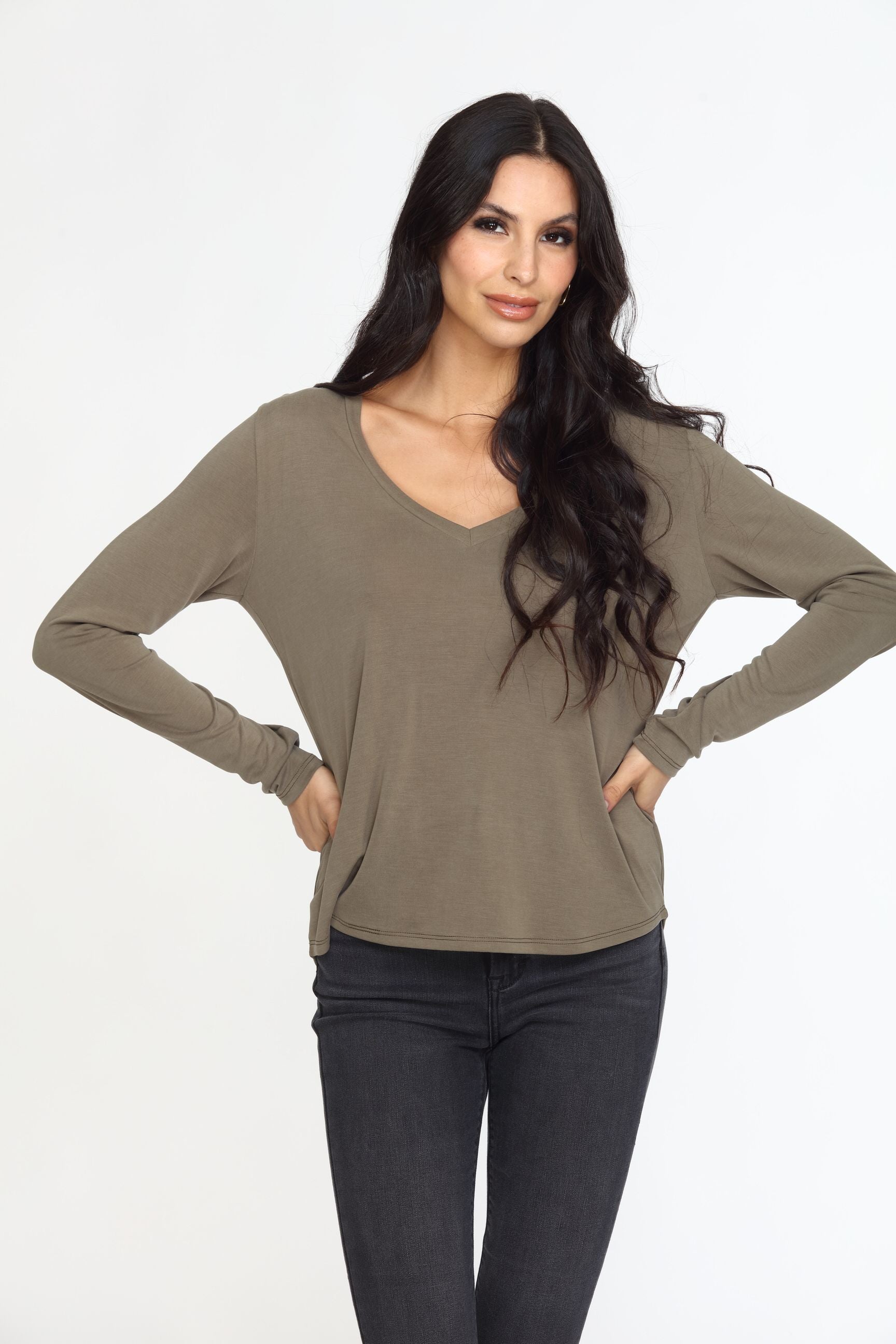 Olive Cupro Long Sleeve Tee-FINAL SALE