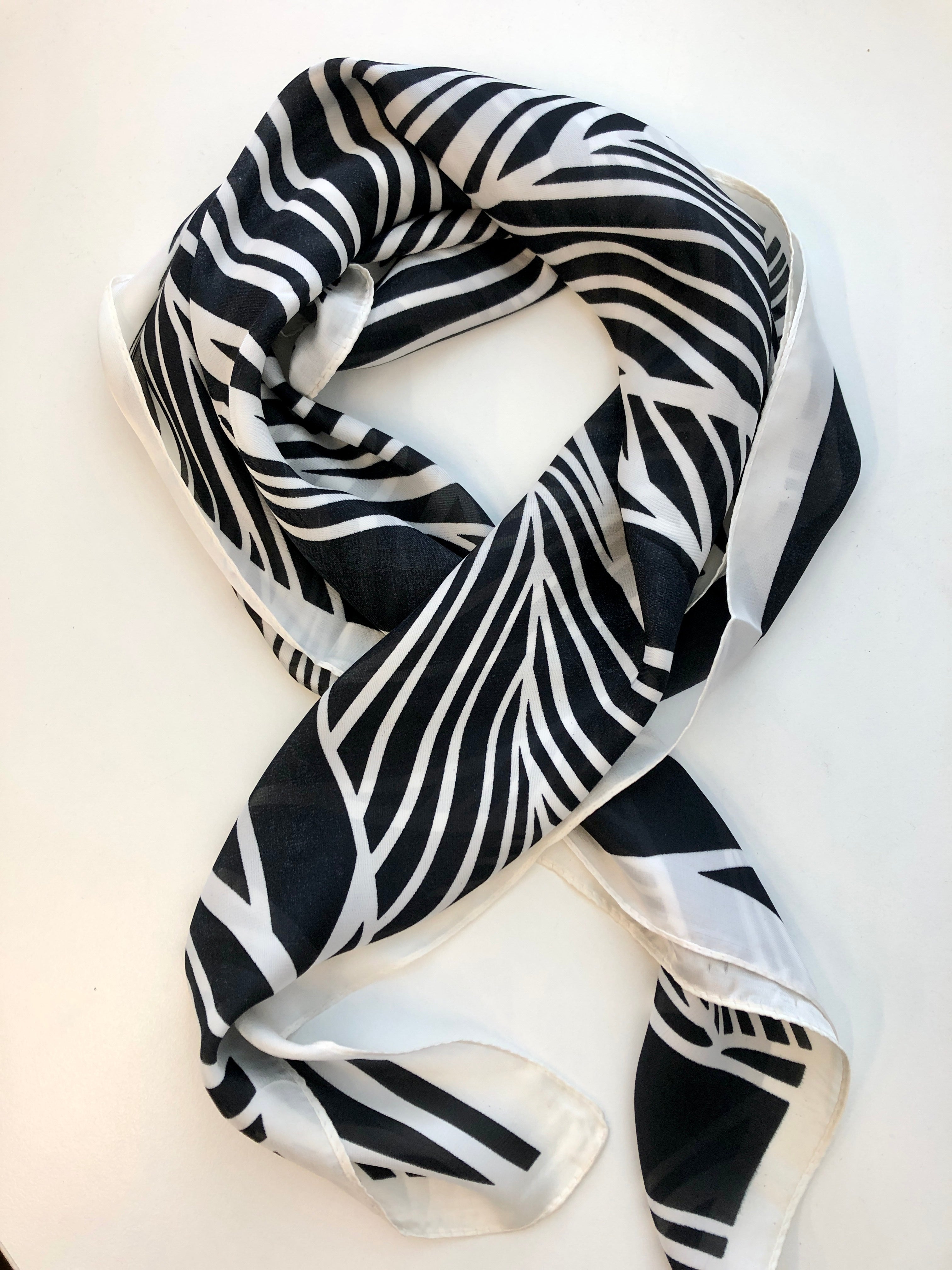 Black and White Geo-Print Satin Scarf - FINAL SALE