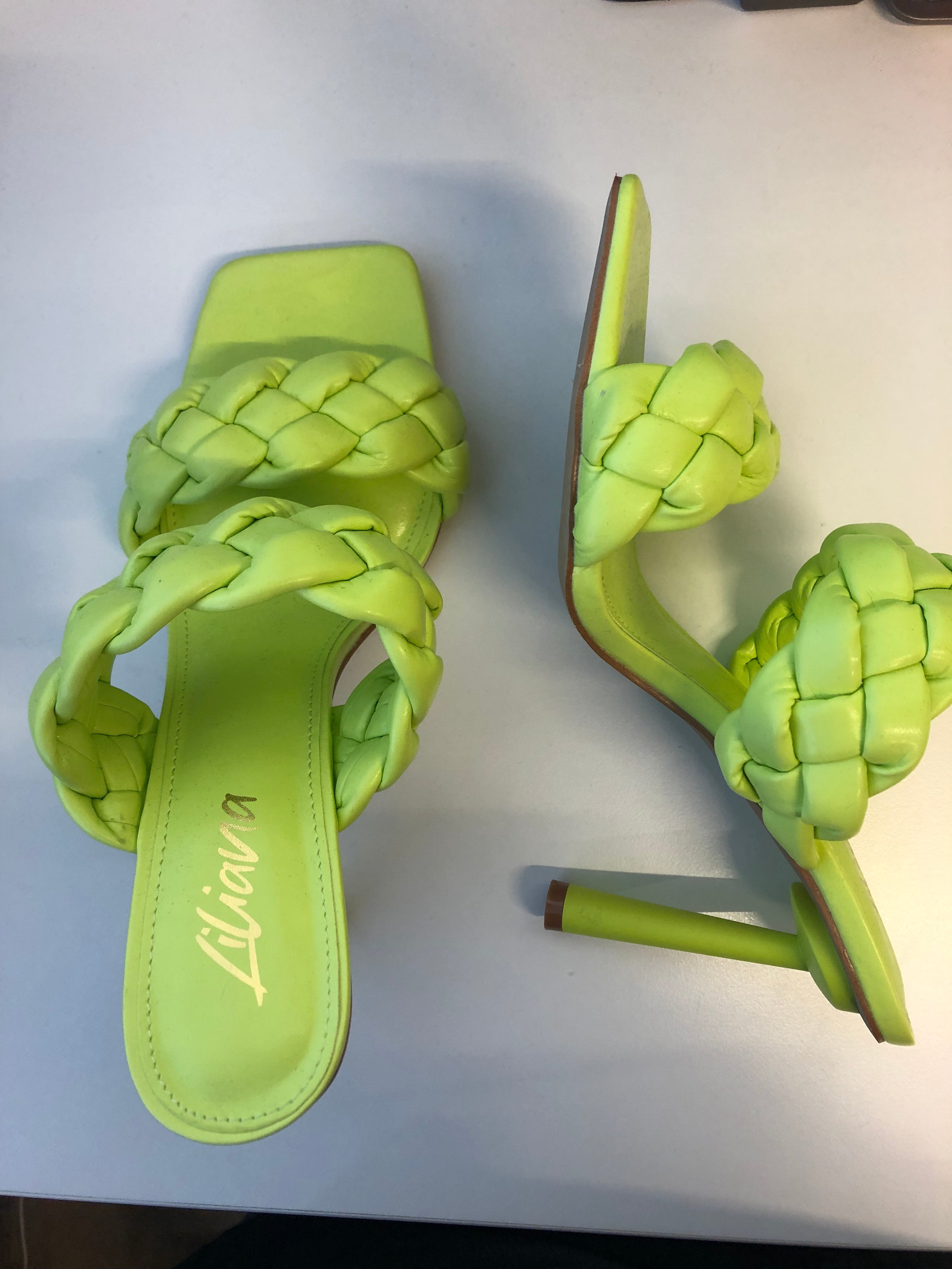Neon Lime Green Braided Heels-FINAL SALE